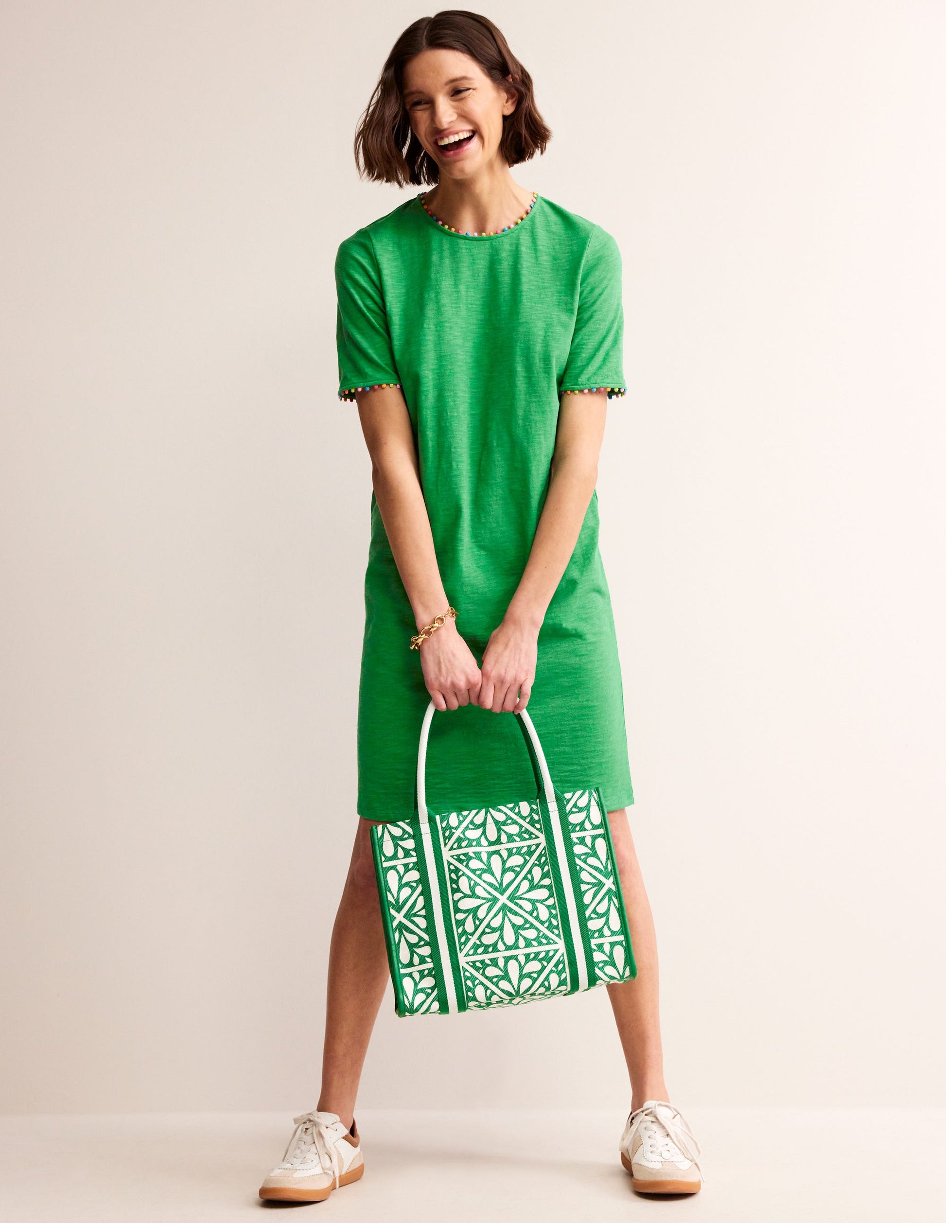 Ali Pom Sleeve Dress-Green Tambourine-4