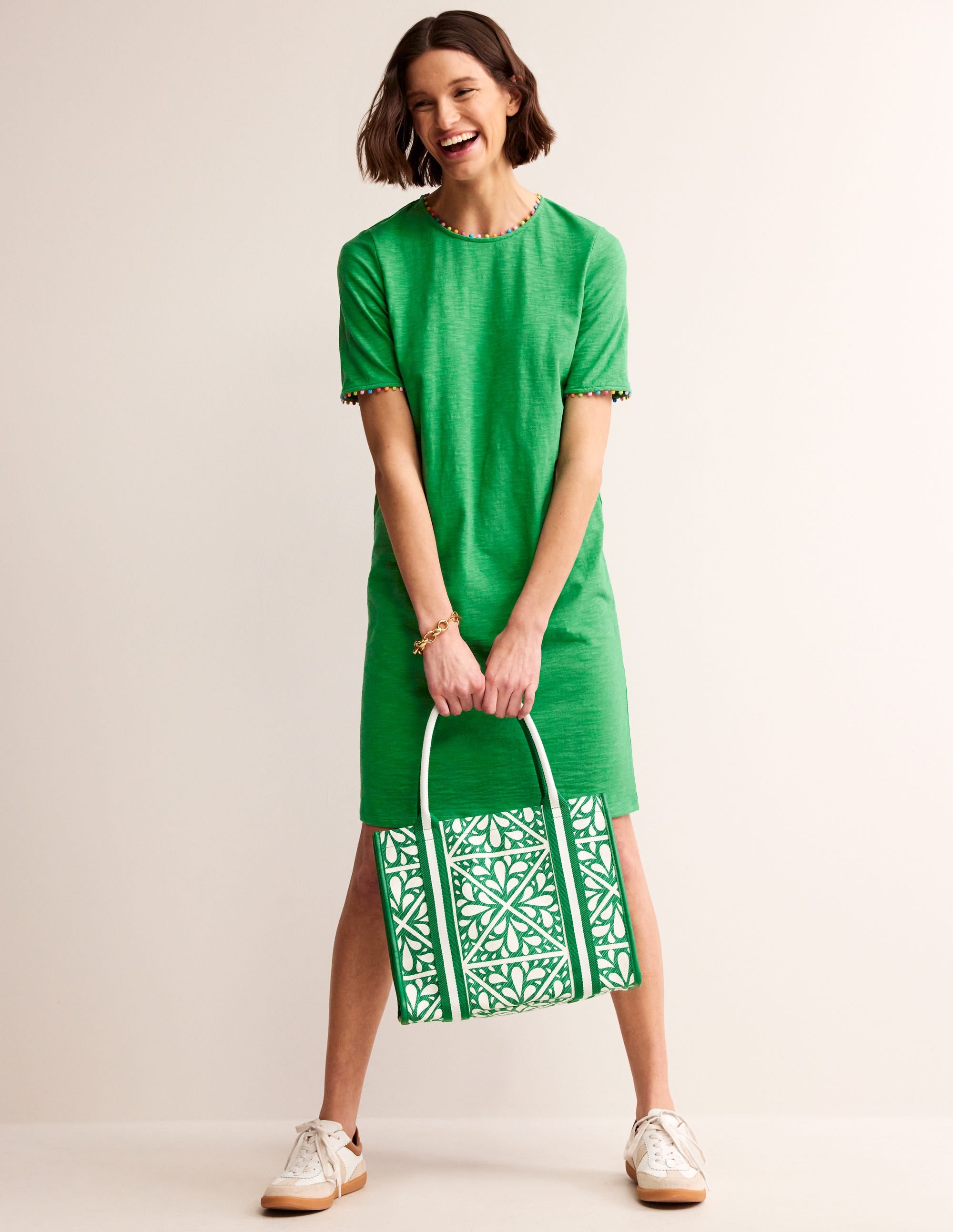 Ali Pom Sleeve Dress-Green Tambourine - Image 4