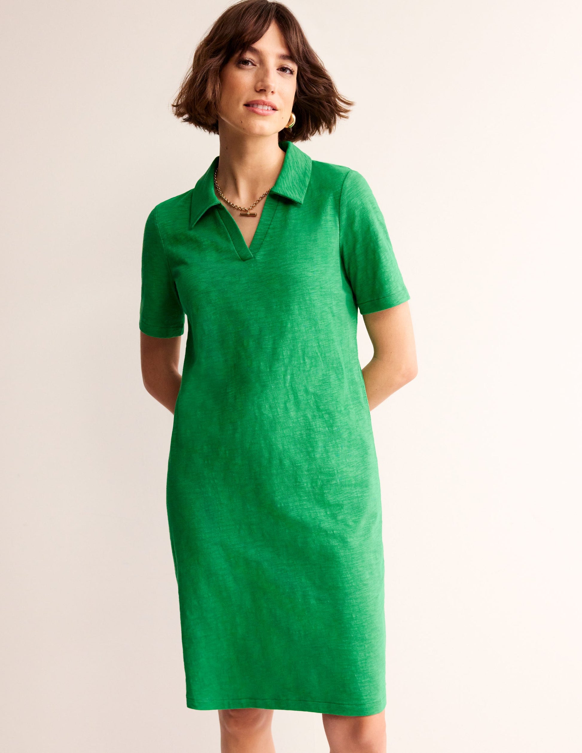 Ingrid Polo Cotton Dress-Green Tambourine-1