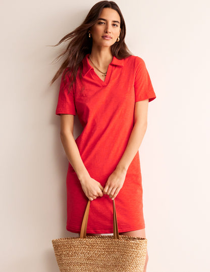 Ingrid Polo Cotton Dress-Poppy Red-4
