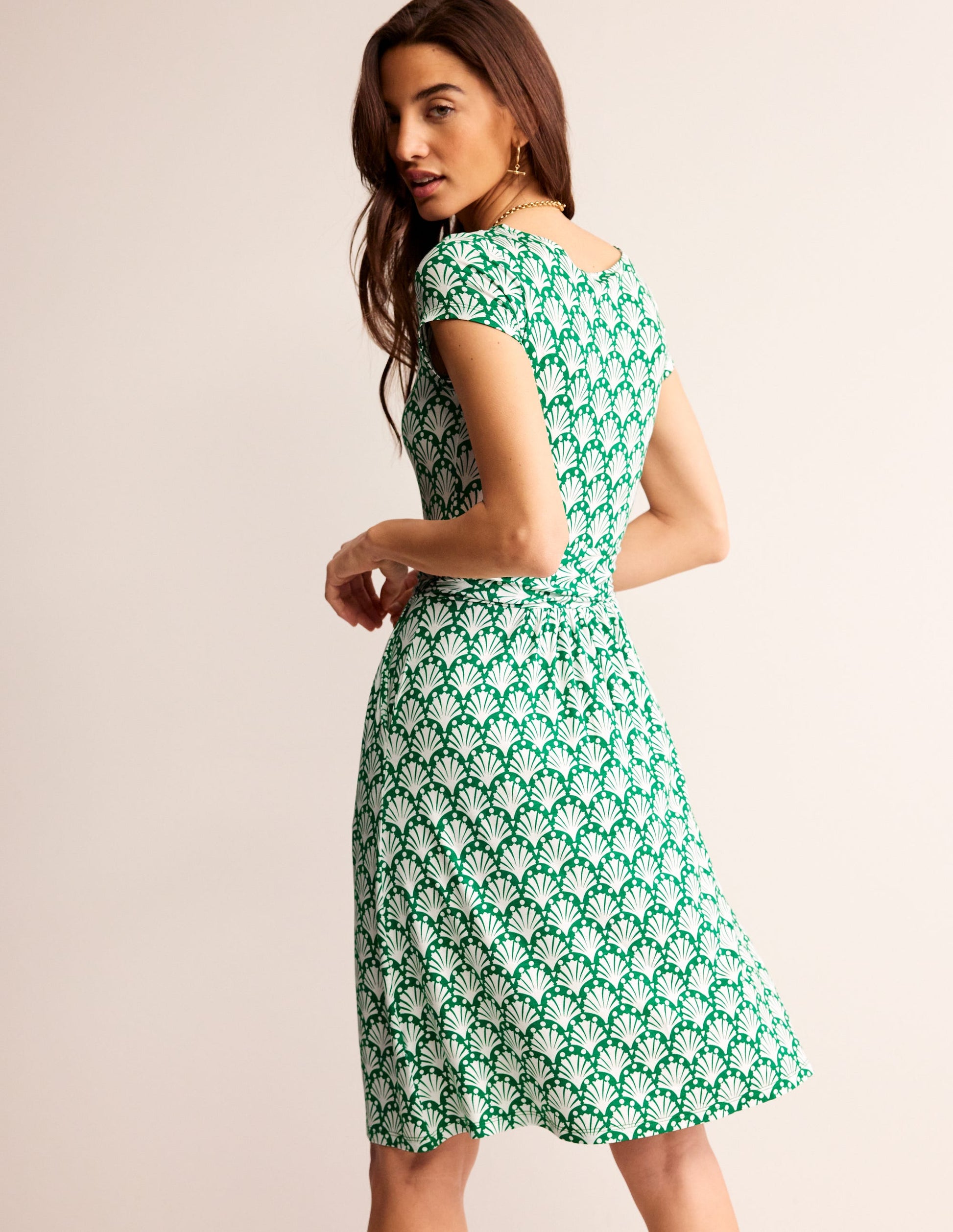 Amelie Jersey Dress-Green Tambourine, Shells-3