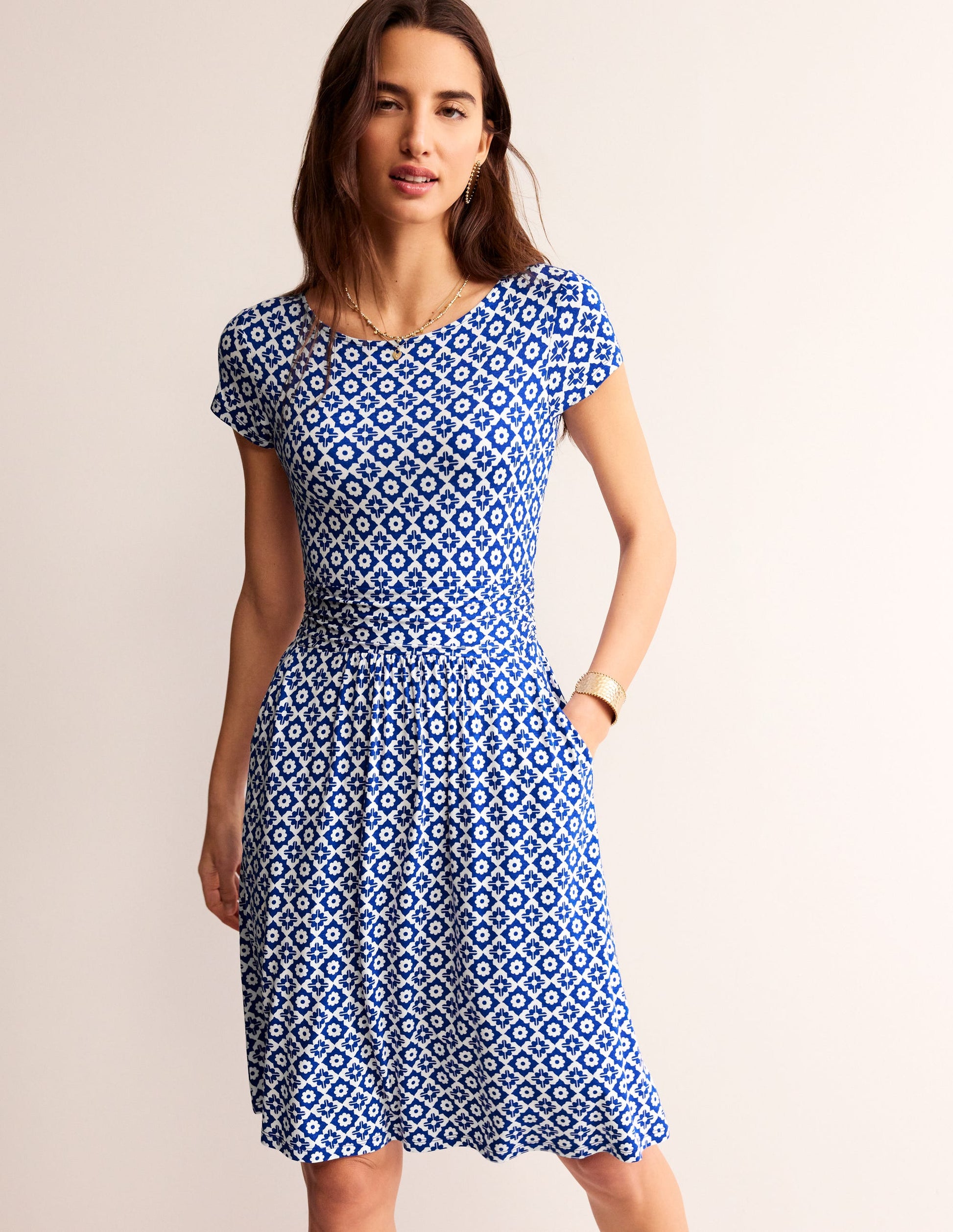 Amelie Jersey Dress-Surf The Web, Geometric Stamp-1