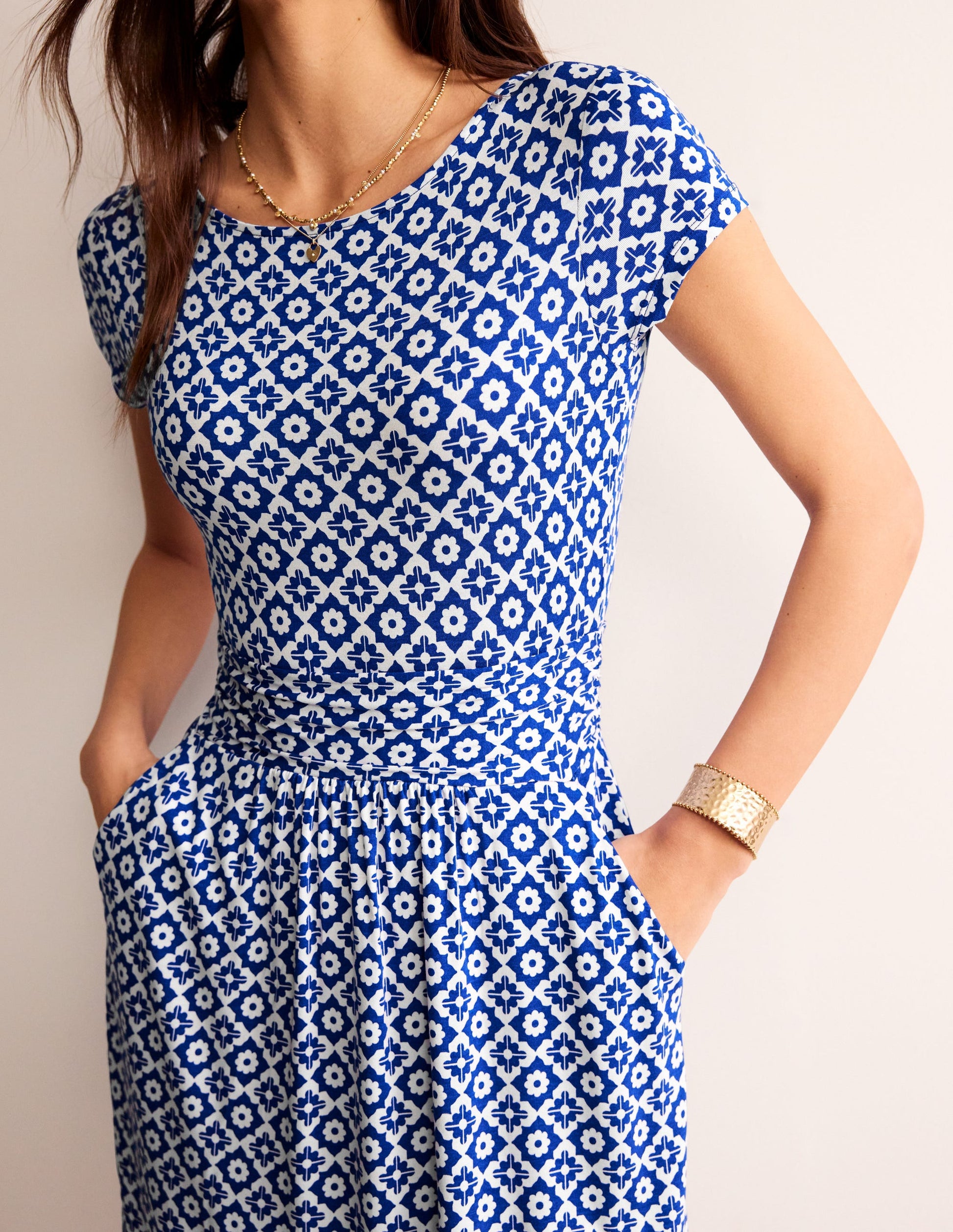 Amelie Jersey Dress-Surf The Web, Geometric Stamp-2
