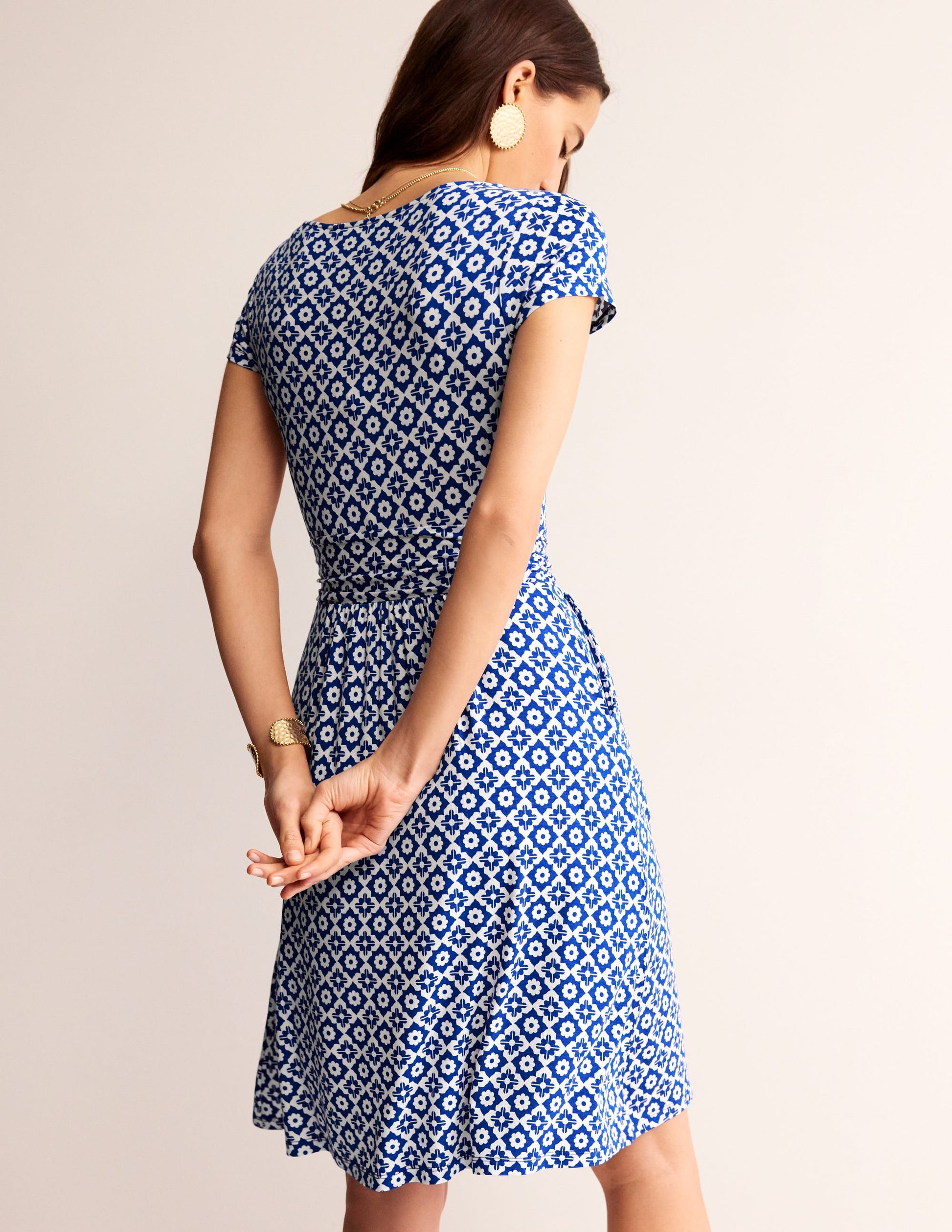 Amelie Jersey Dress-Surf The Web, Geometric Stamp-3