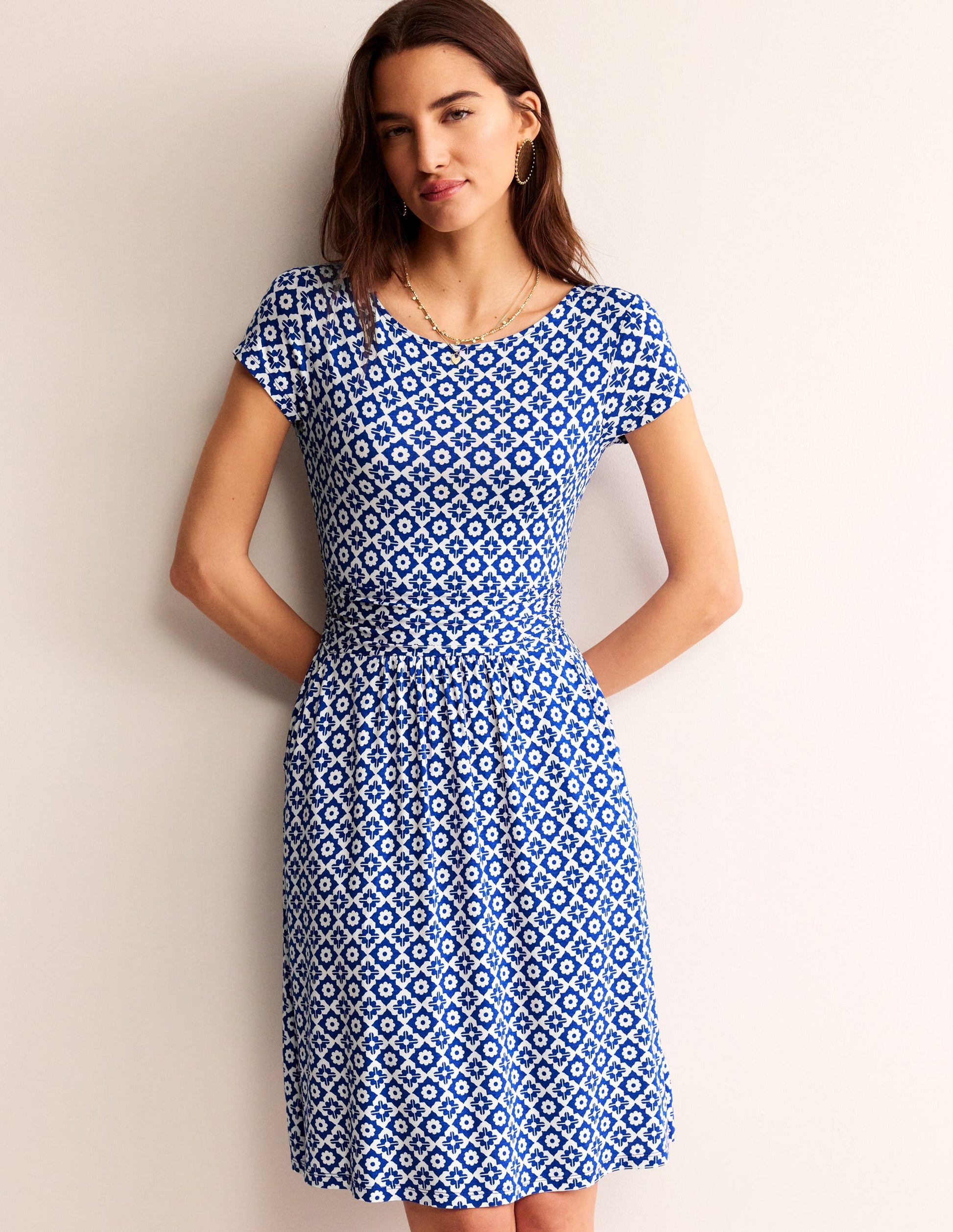 Amelie Jersey Dress-Surf The Web, Geometric Stamp-4