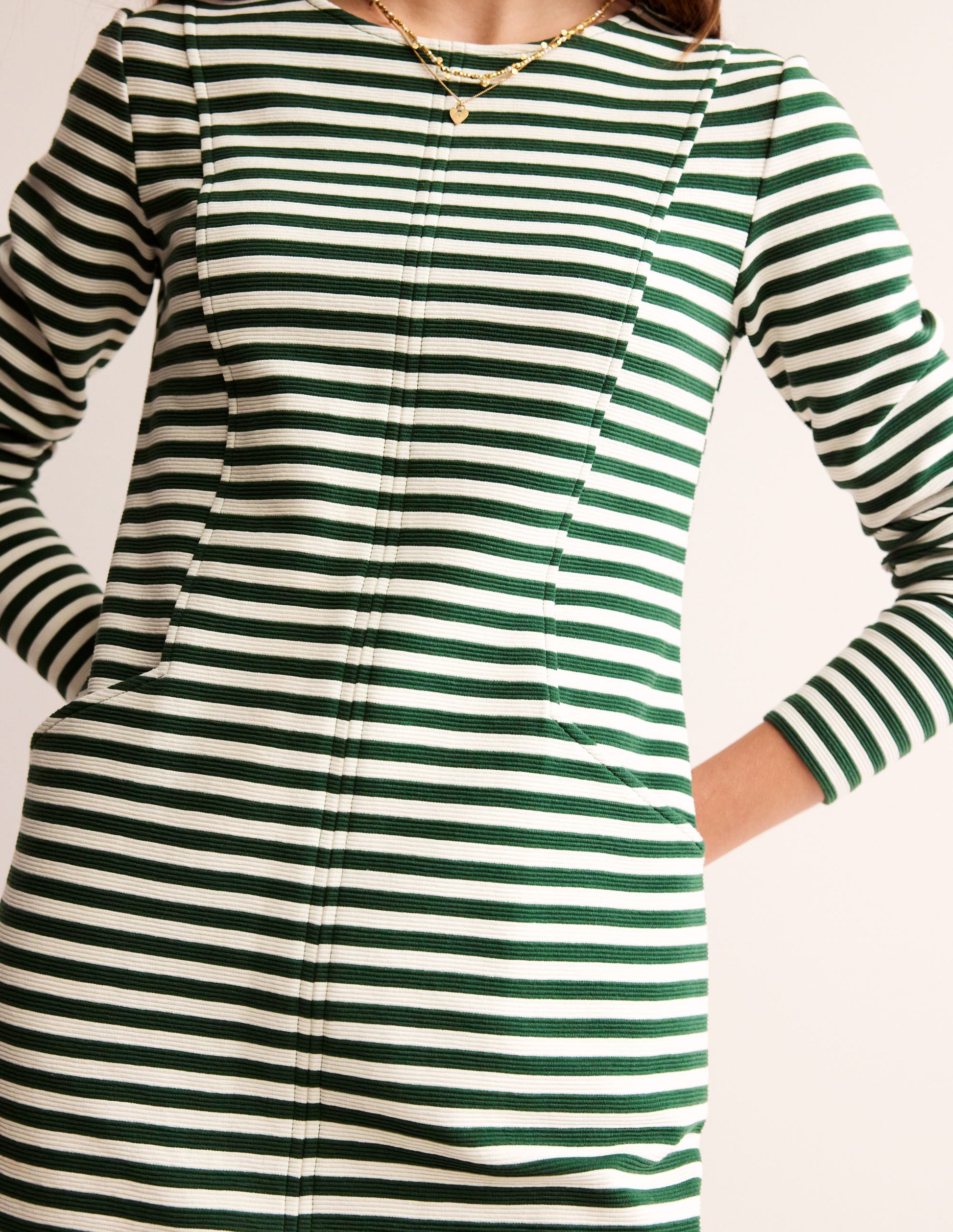 Ellen Ottoman Dress-Dark green, Ivory Stripe-3