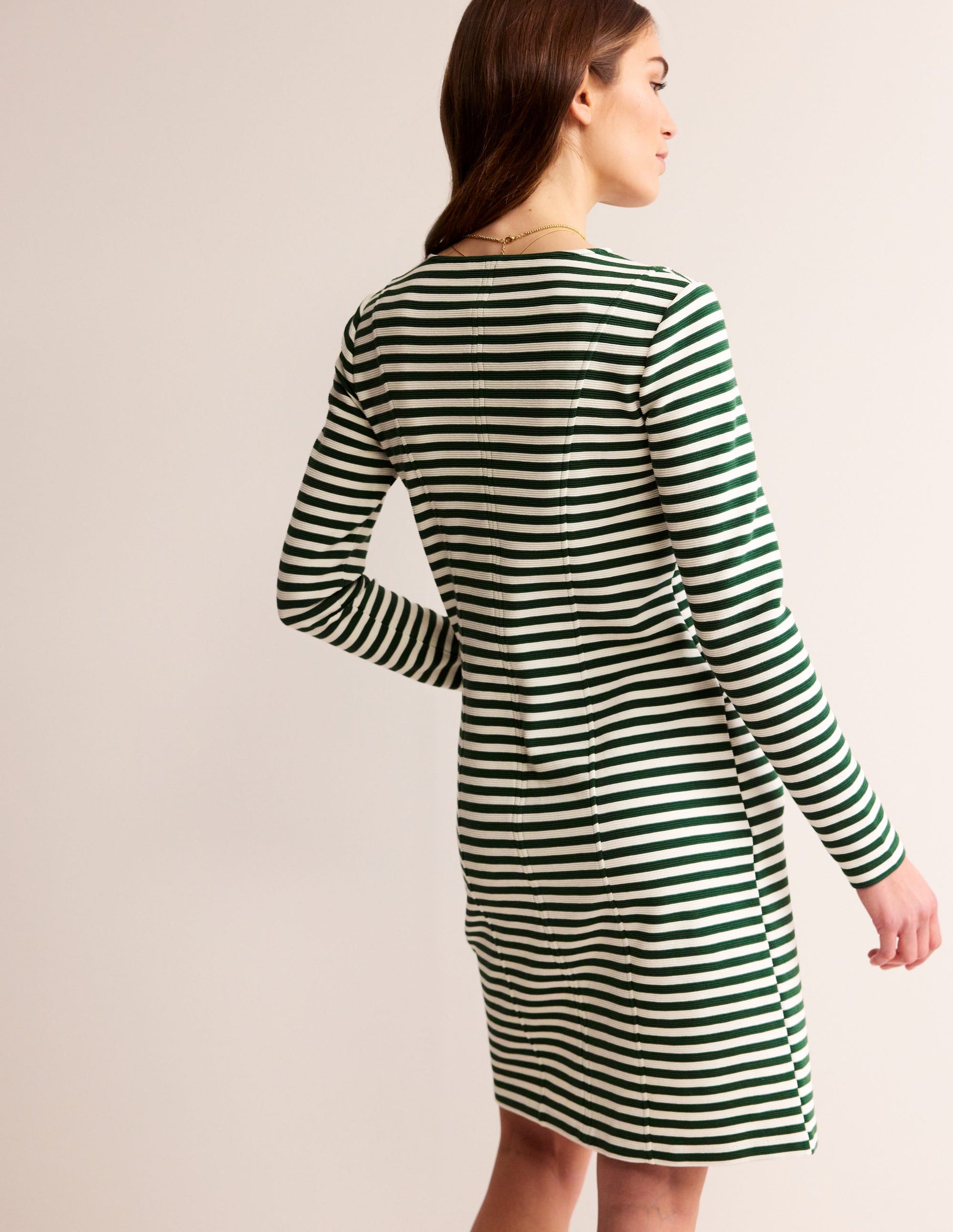 Ellen Ottoman Dress-Dark green, Ivory Stripe-4
