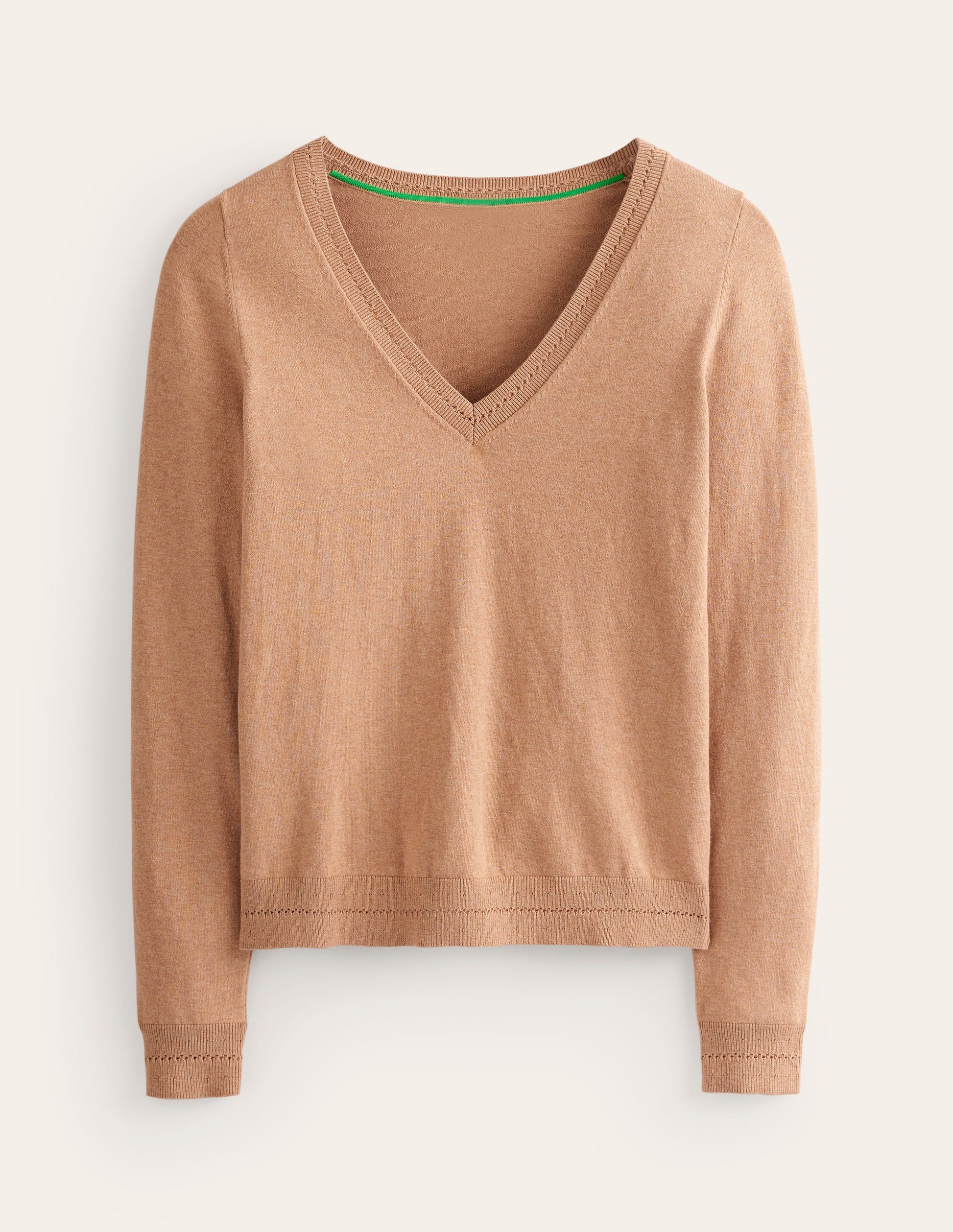 Catriona Cotton V-Neck Jumper-Camel Melange-5