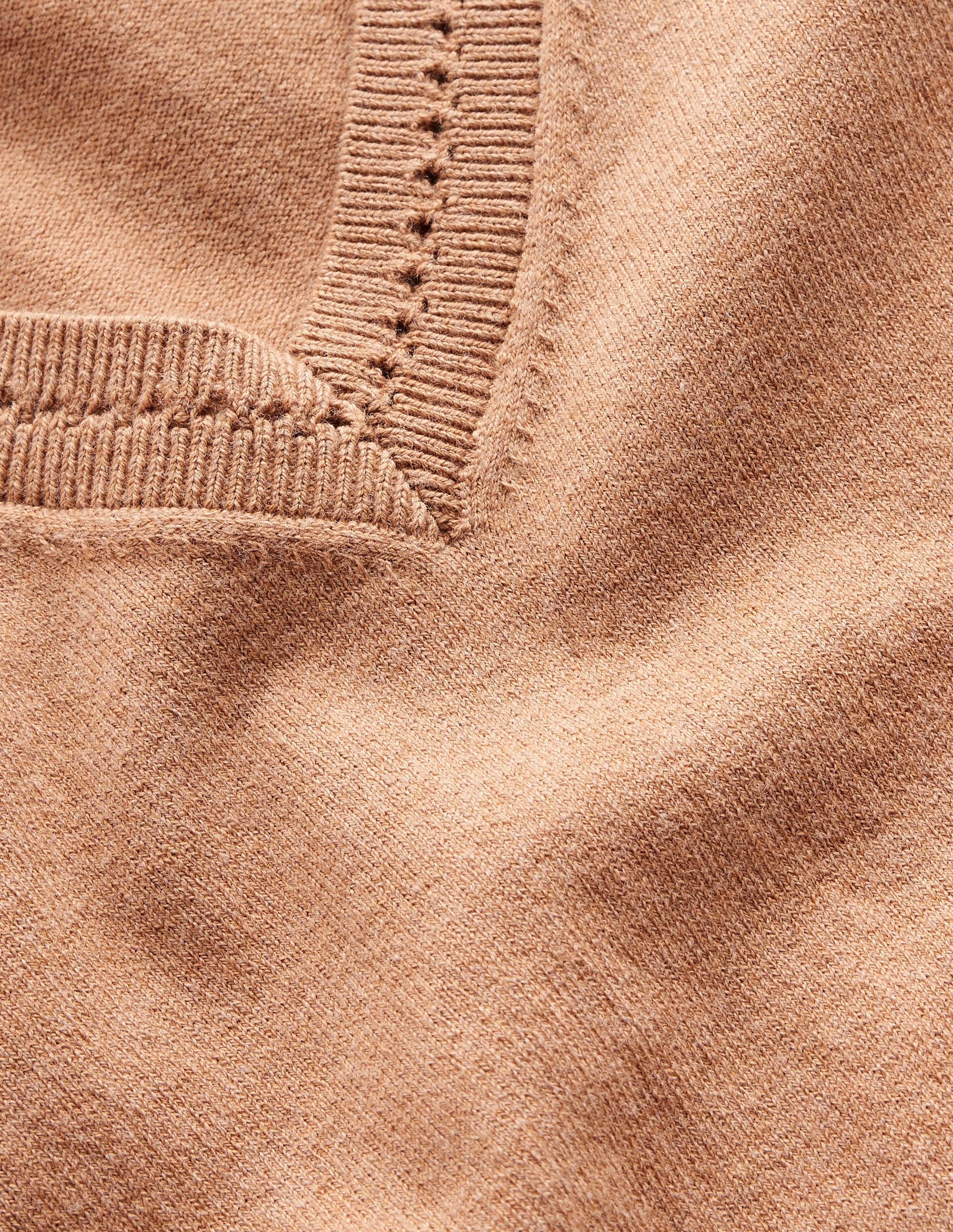 Catriona Cotton V-Neck Jumper-Camel Melange - Image 6