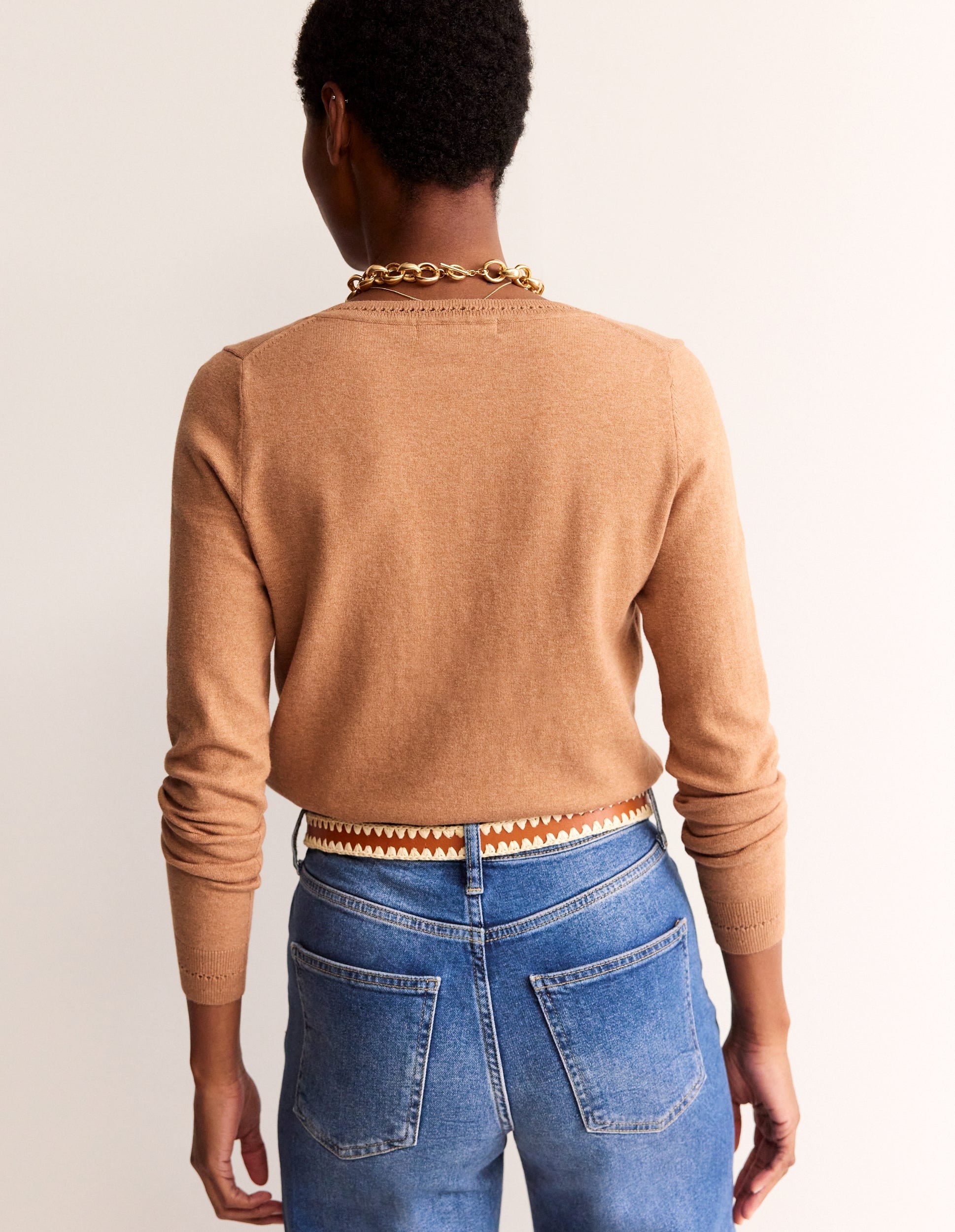 Catriona Cotton V-Neck Jumper-Camel Melange-3