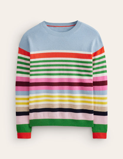 Lydia Cashmere Jumper-Light Blue, Orange Stripe