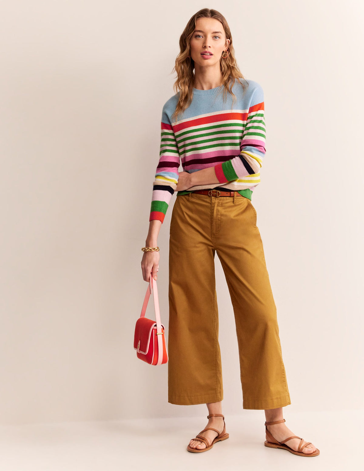 Lydia Cashmere Jumper-Light Blue, Orange Stripe - Image 7