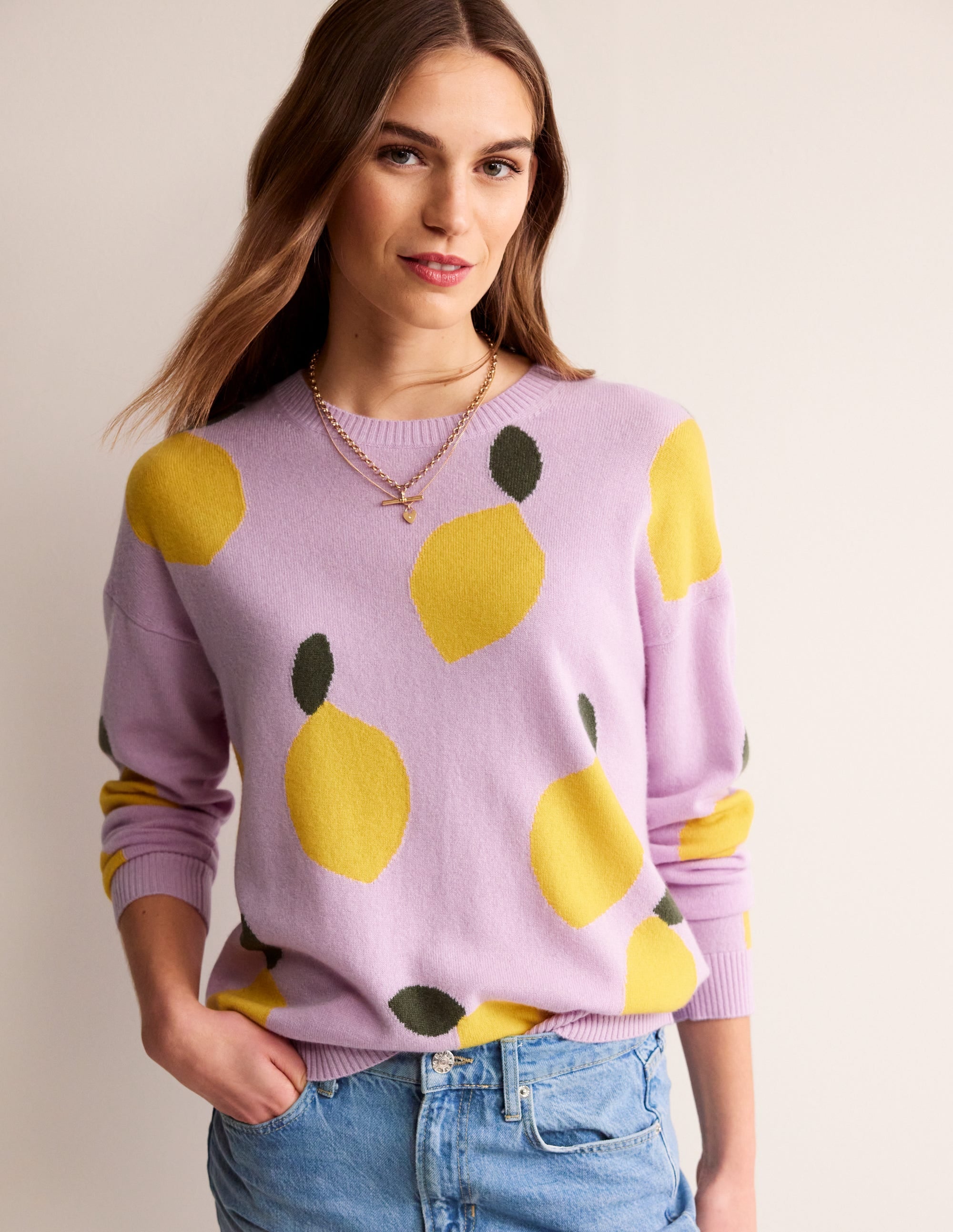 Lydia Cashmere Jumper-Soft Lavender, Lemons - Image 2