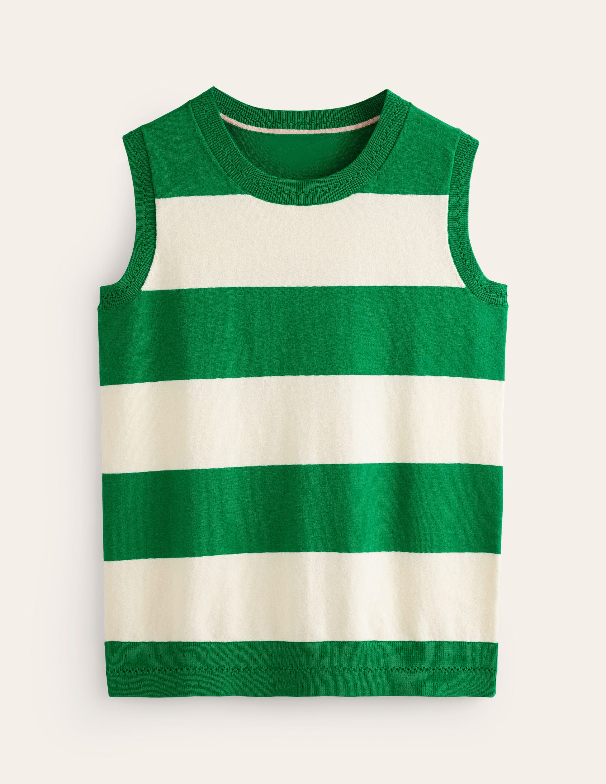 Catriona Crew Neck Cotton Vest-Rich Emerald / Ivory-6