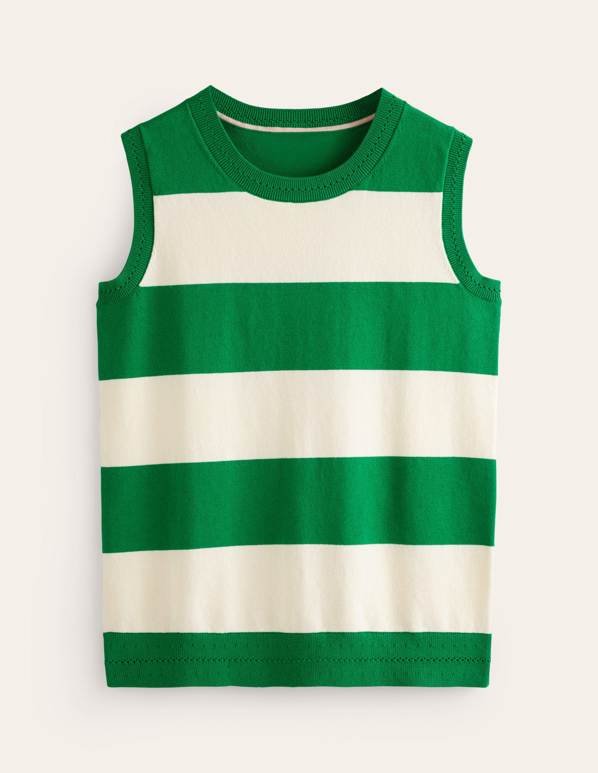 Catriona Crew Neck Cotton Vest-Rich Emerald / Ivory - Image 6