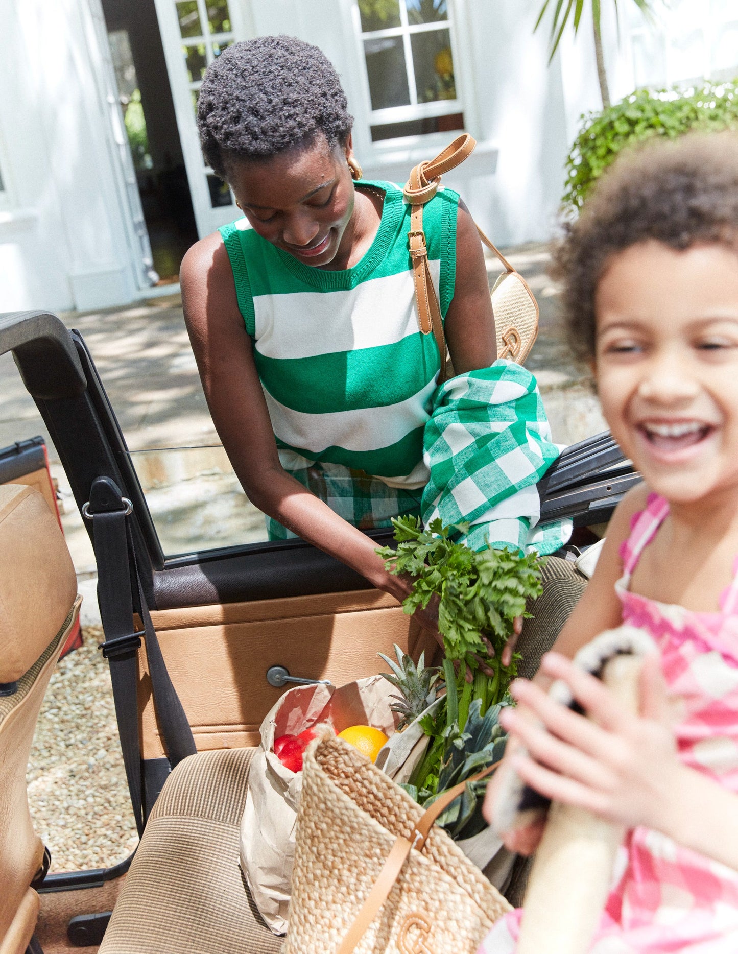 Catriona Crew Neck Cotton Vest-Rich Emerald / Ivory