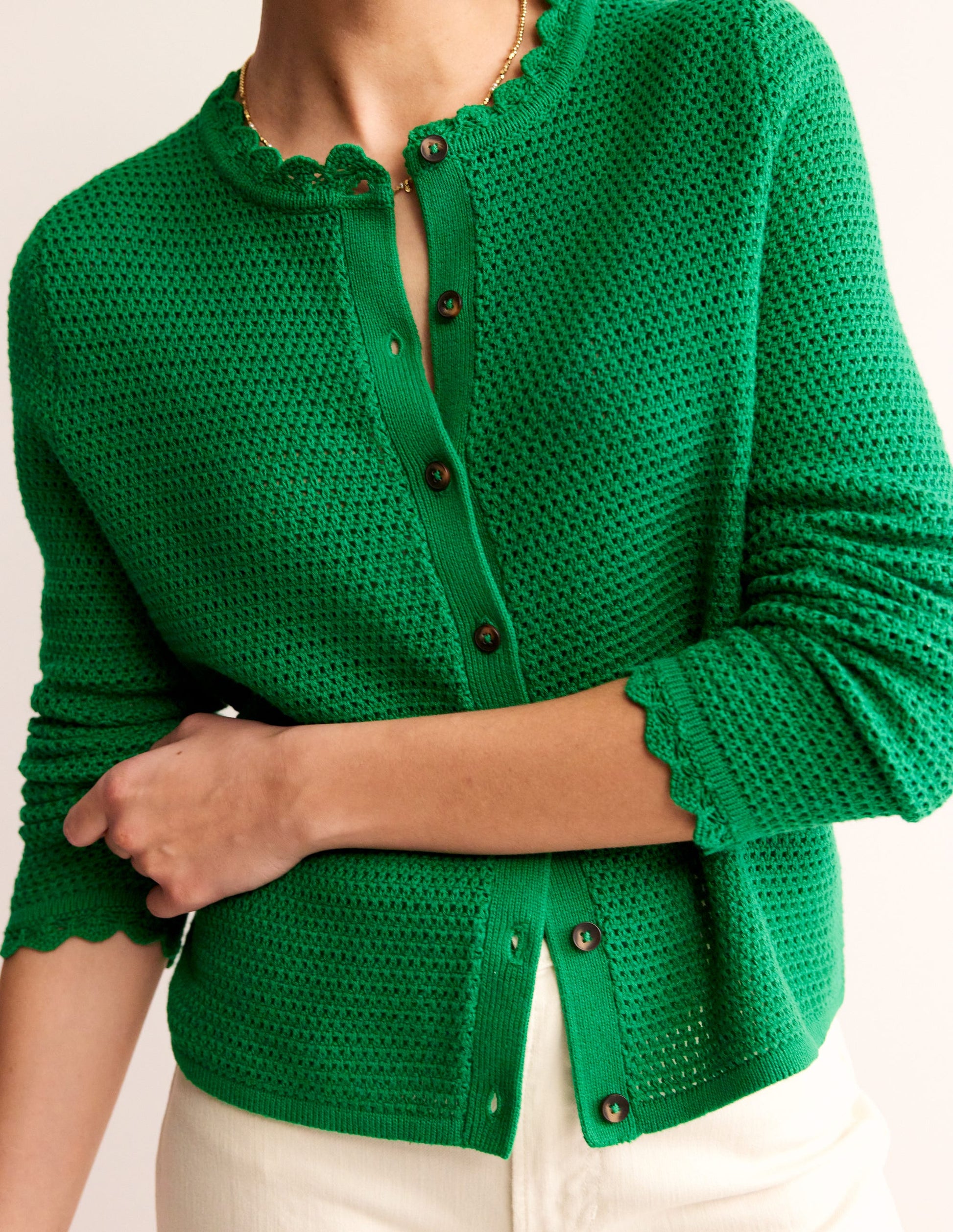 Textured Scallop Cardigan-Rich Emerald-2