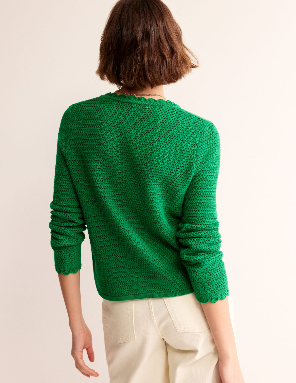 Textured Scallop Cardigan-Rich Emerald-3