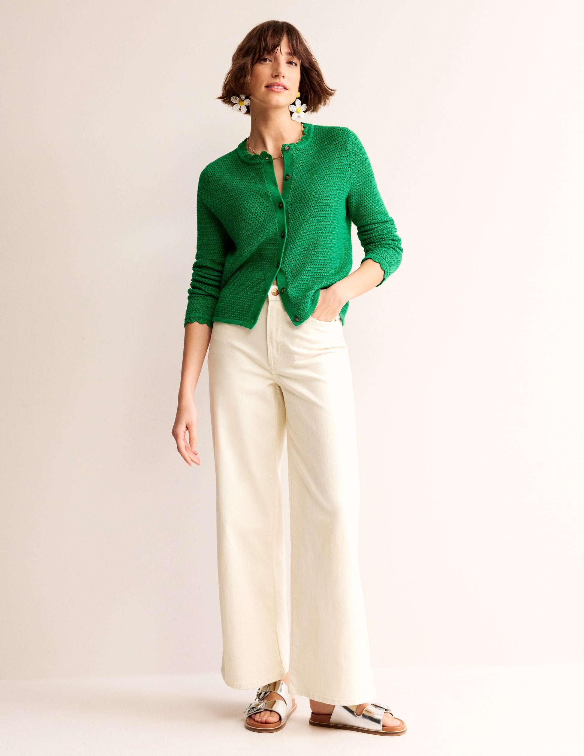 Textured Scallop Cardigan-Rich Emerald-4