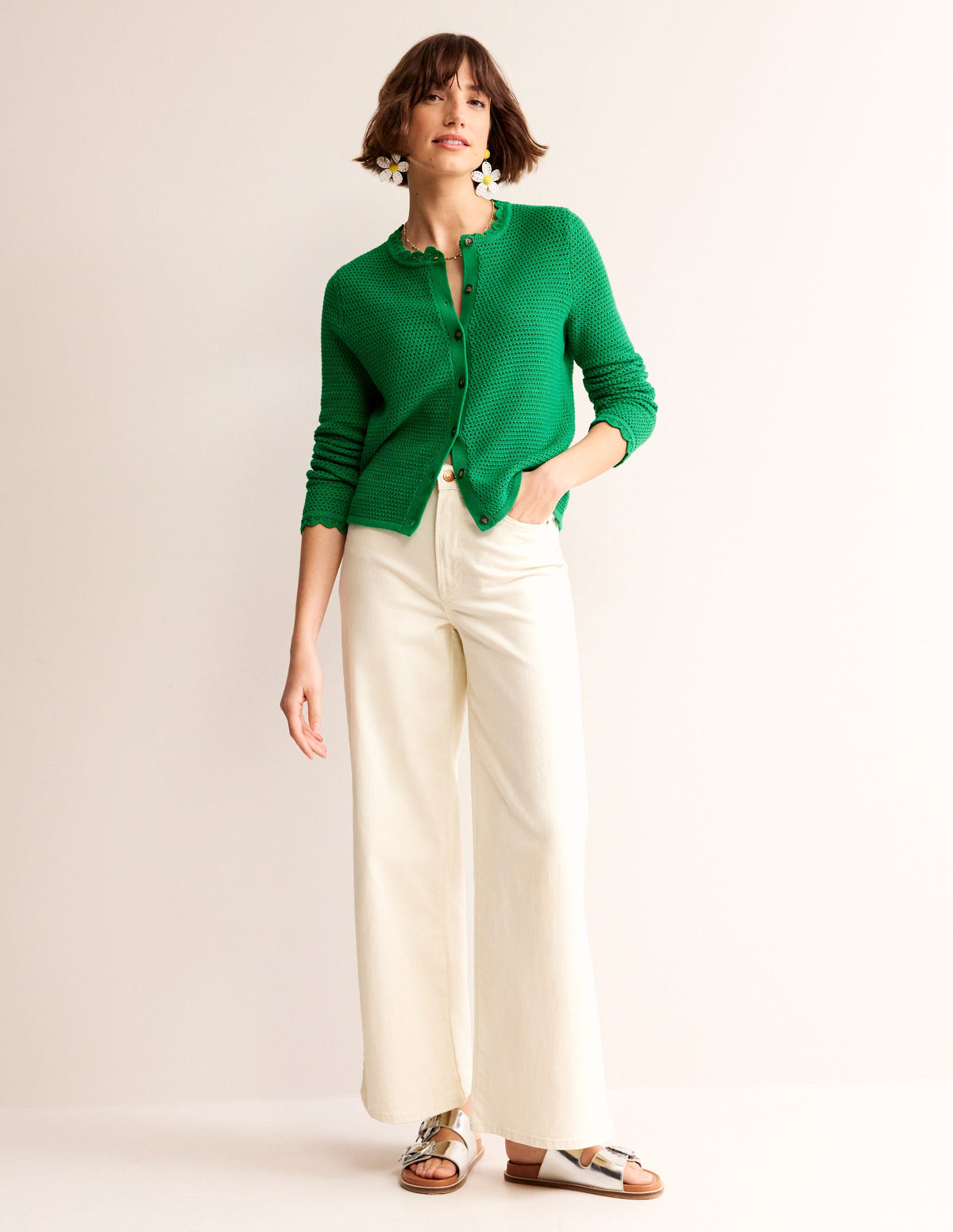 Textured Scallop Cardigan-Rich Emerald - Image 4