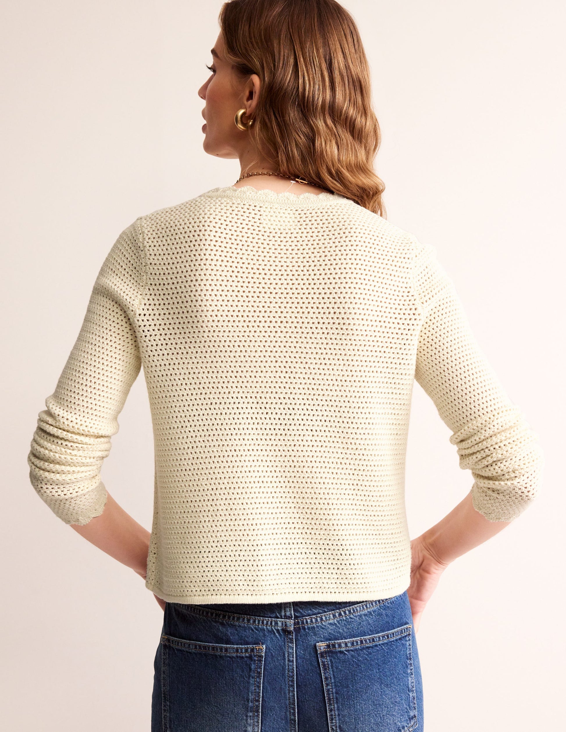 Textured Scallop Cardigan-Warm Ivory-3