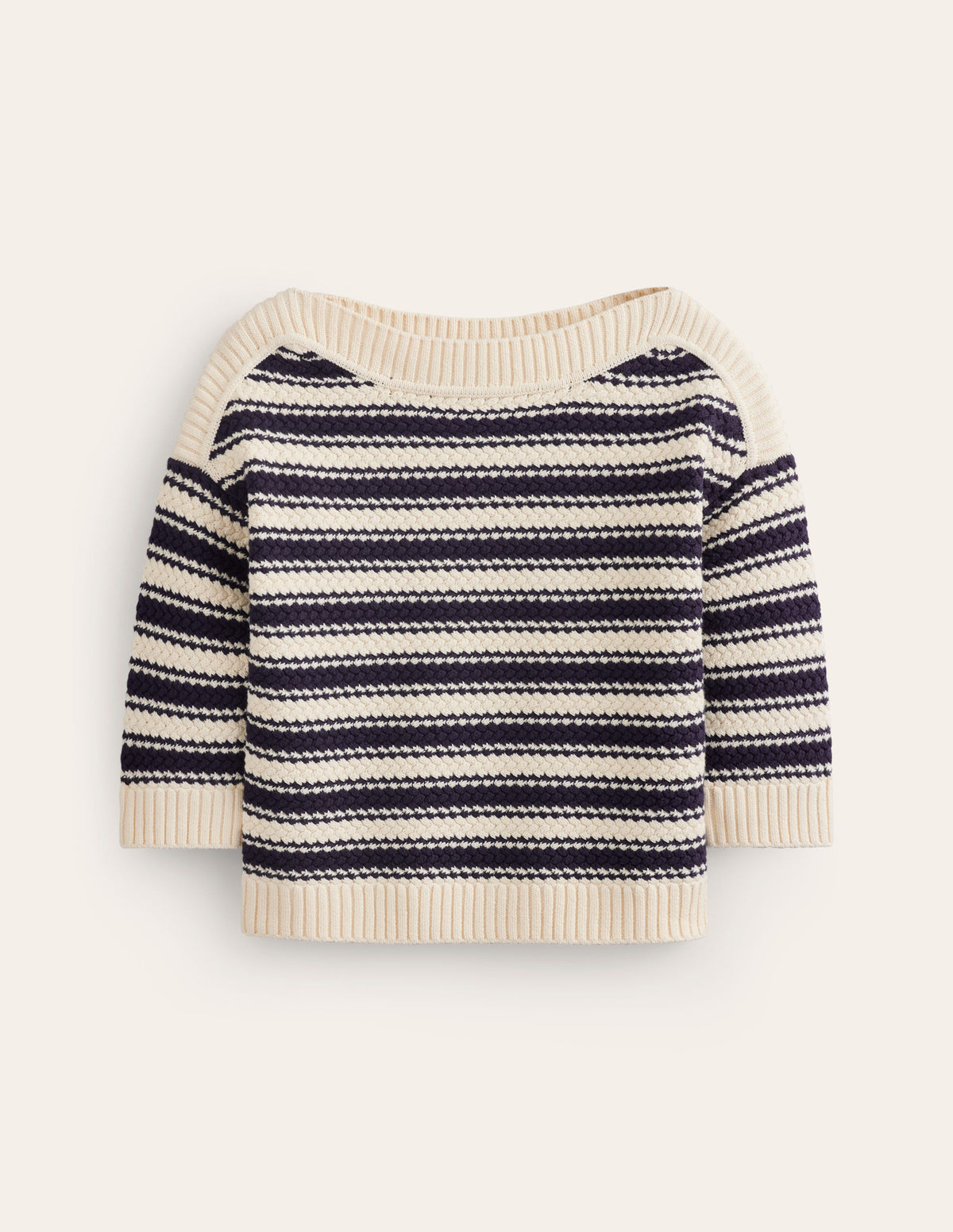 Textured Cotton Stripe Sweater-Navy, Ivory Textured Stripe-5