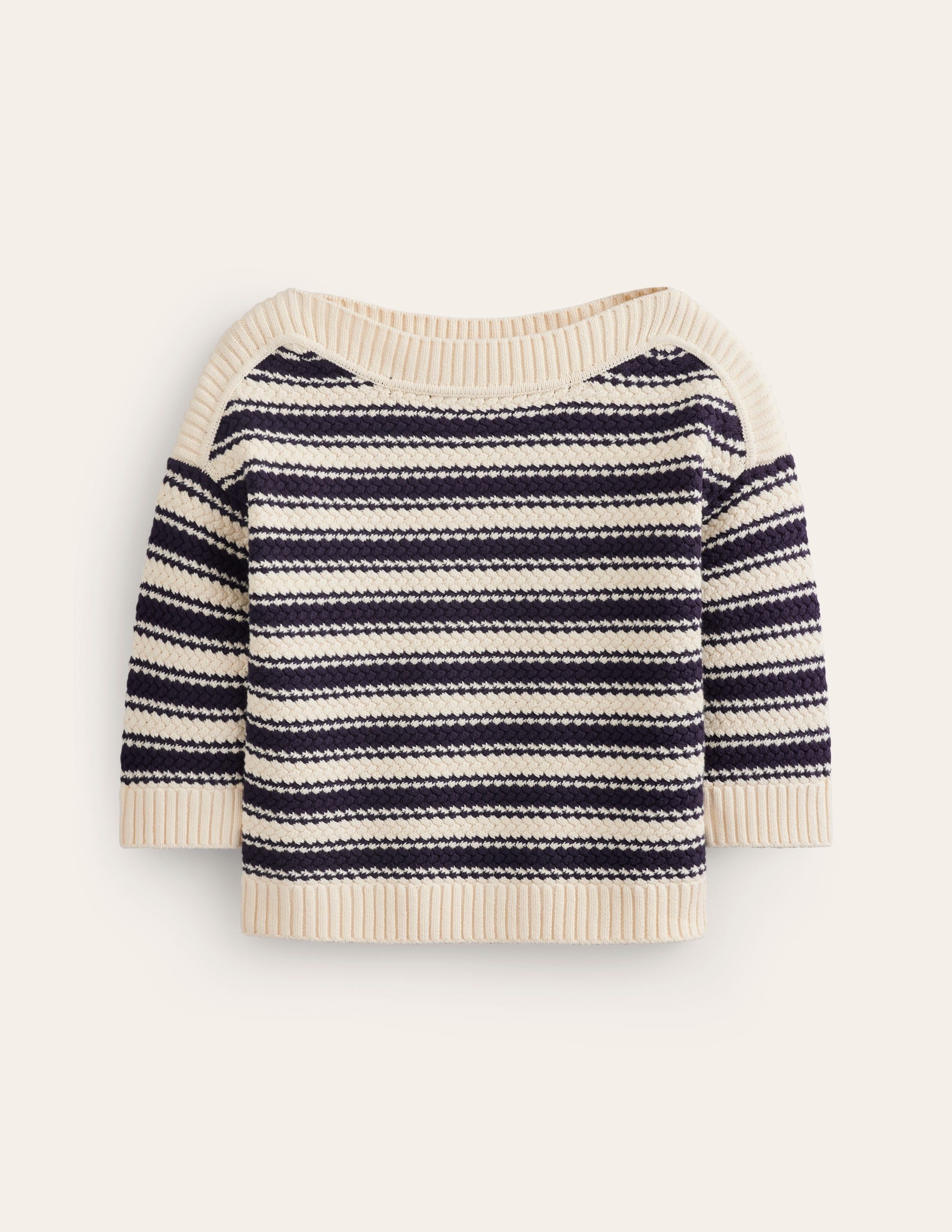 Textured Cotton Stripe Sweater-Navy, Ivory Textured Stripe - Image 5