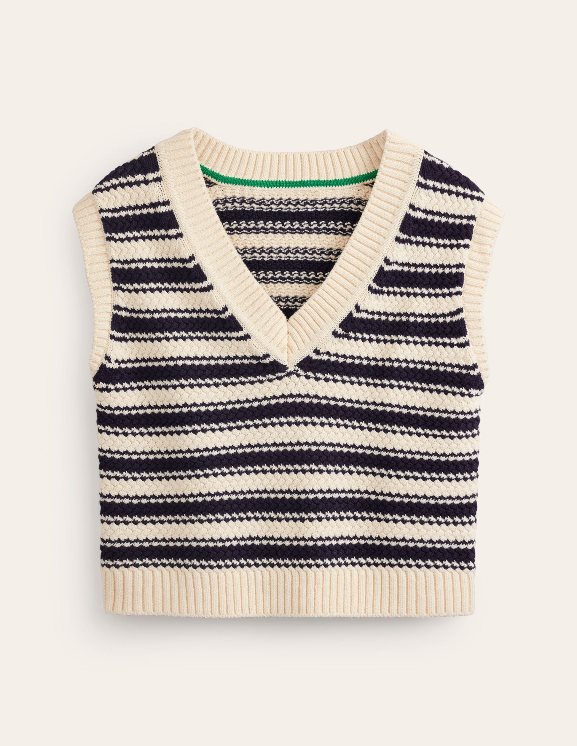 Textured Cotton Stripe Vest-Navy, Ivory Textured Stripe-6