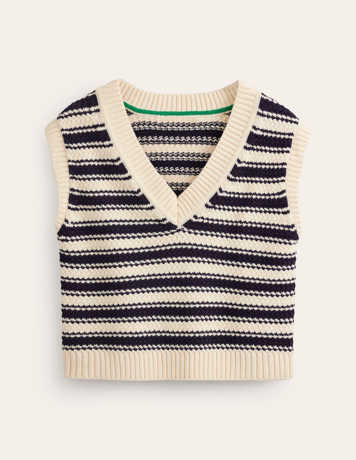 Textured Cotton Stripe Vest-Navy, Ivory Textured Stripe - Image 6