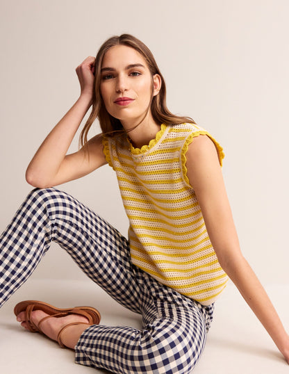 Textured Scallop Vest-Ivory/ Mimosa Yellow-1