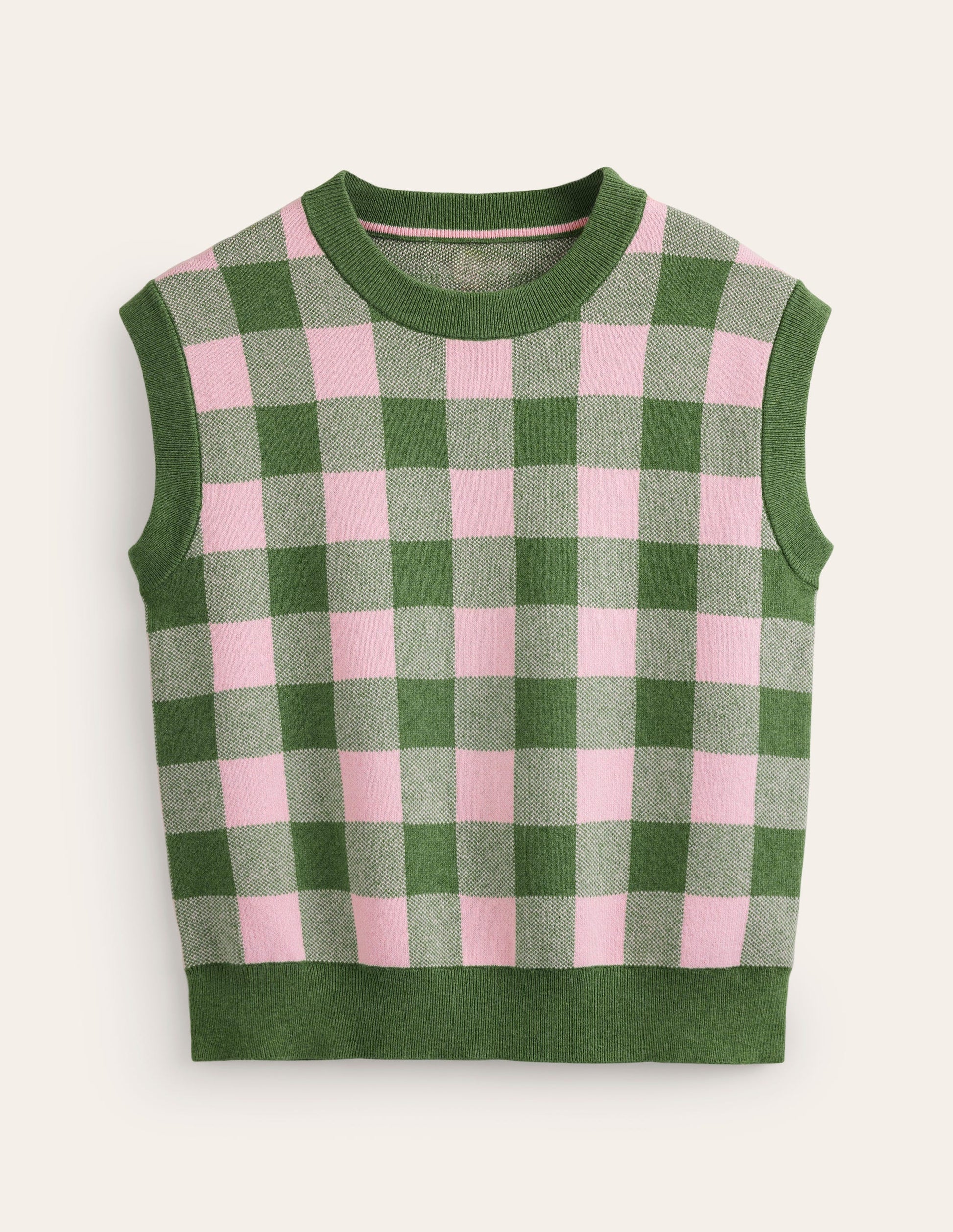 Gingham Vest-Rich Emerald, Blossom Pink-6