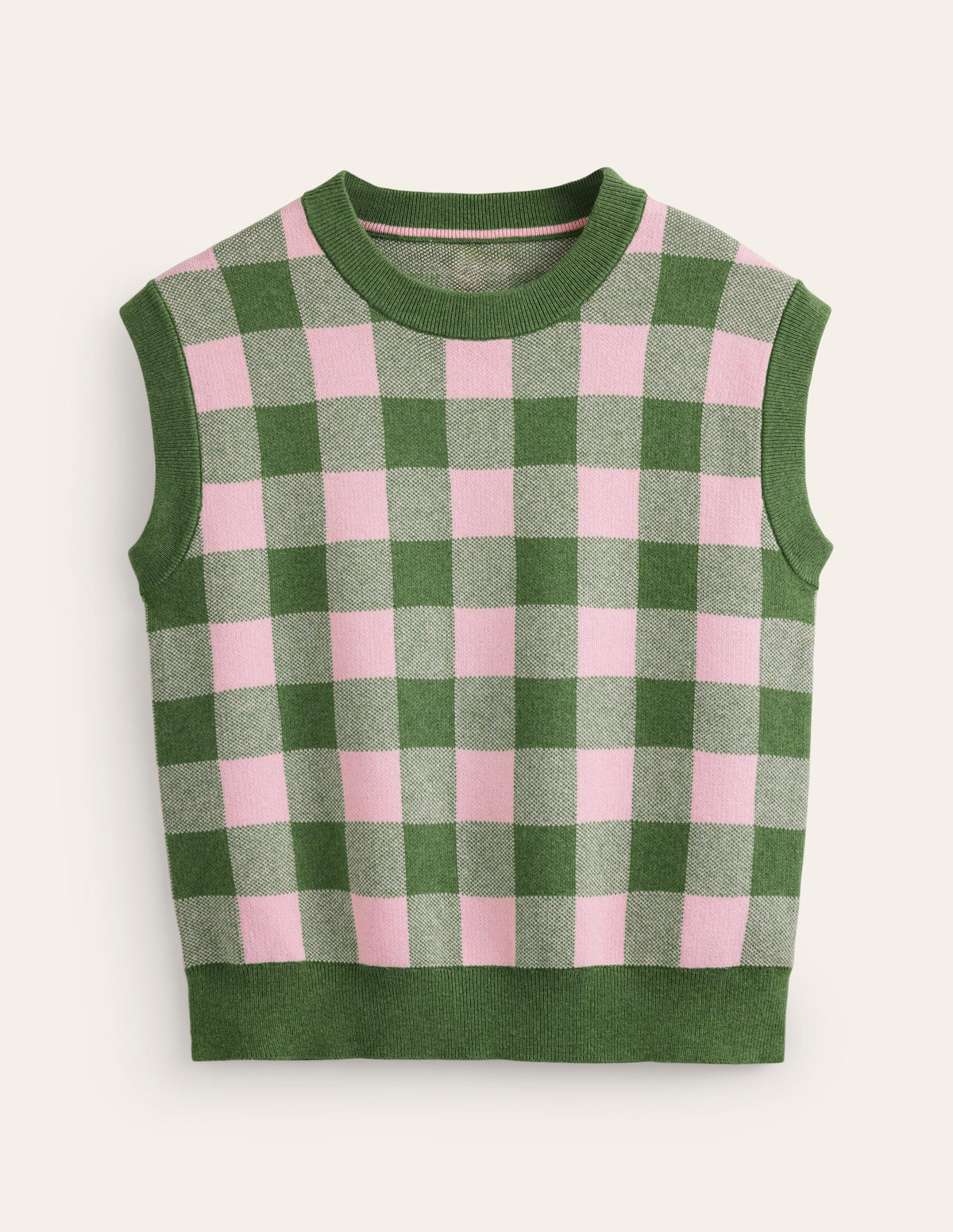 Gingham Vest-Rich Emerald, Blossom Pink - Image 6