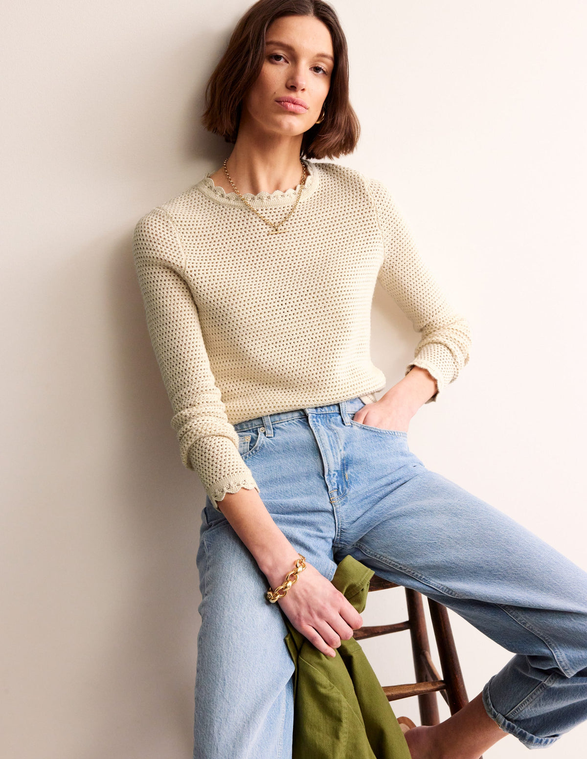 Textured Scallop Sweater-Warm Ivory - Image 4