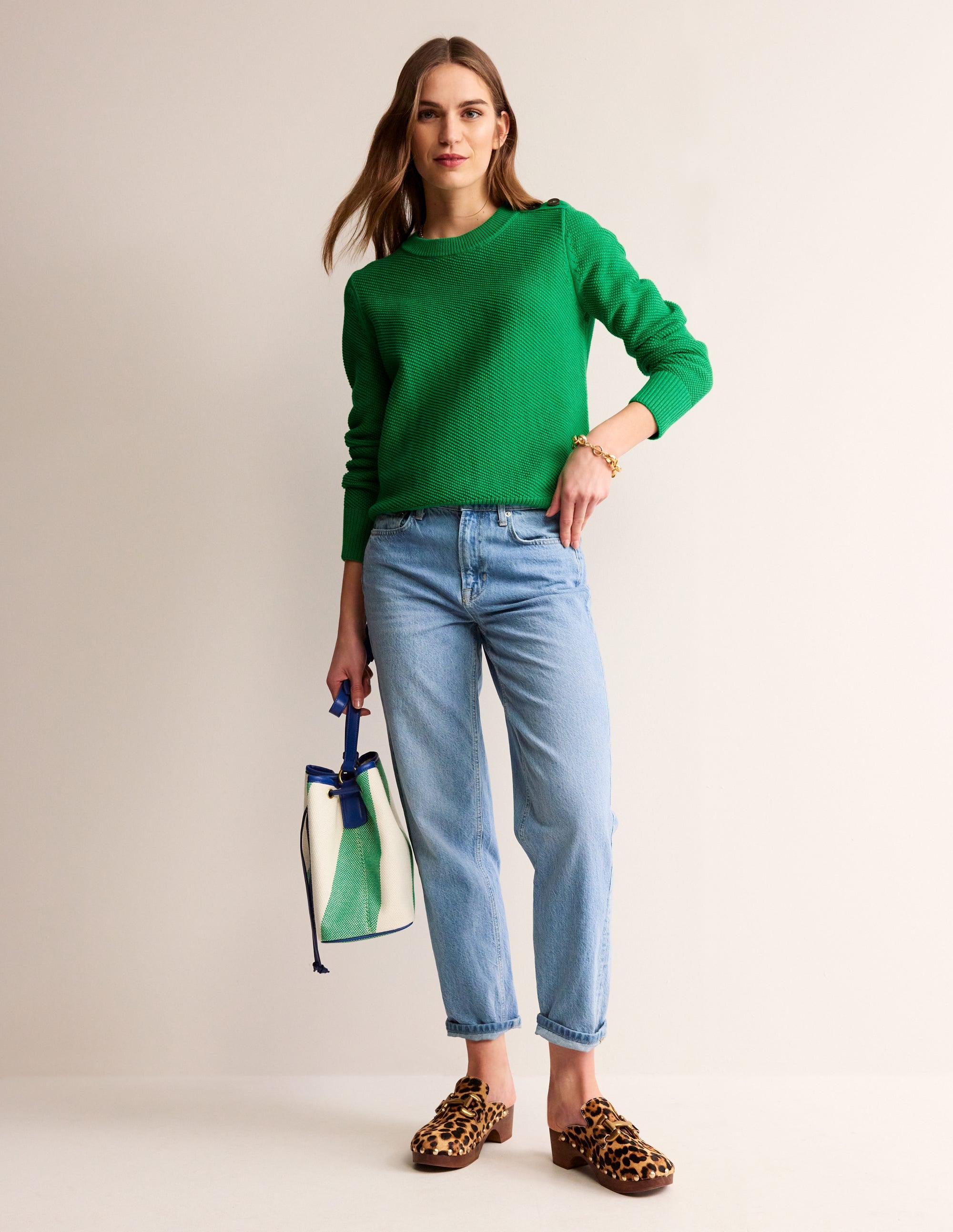 Button Detail Stitch Sweater-Bright Green - Image 4