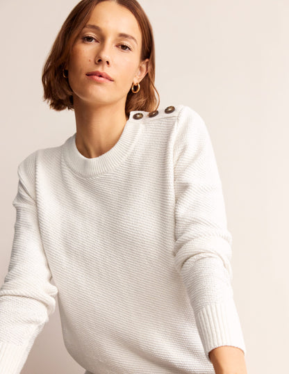 Button Detail Stitch Sweater-Warm Ivory