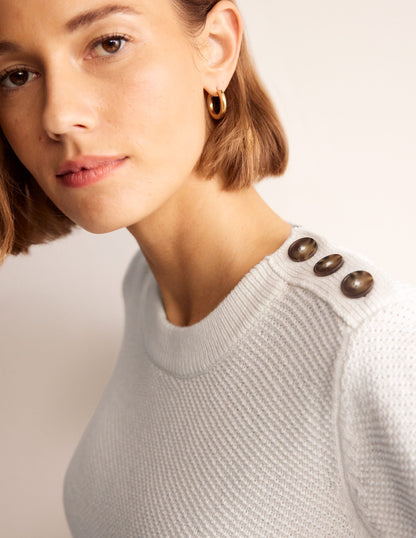 Button Detail Stitch Sweater-Warm Ivory