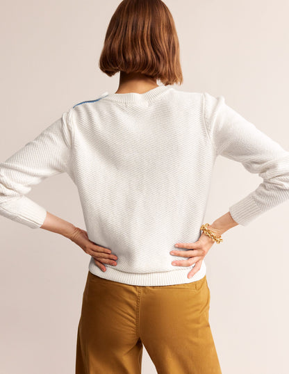 Button Detail Stitch Sweater-Warm Ivory