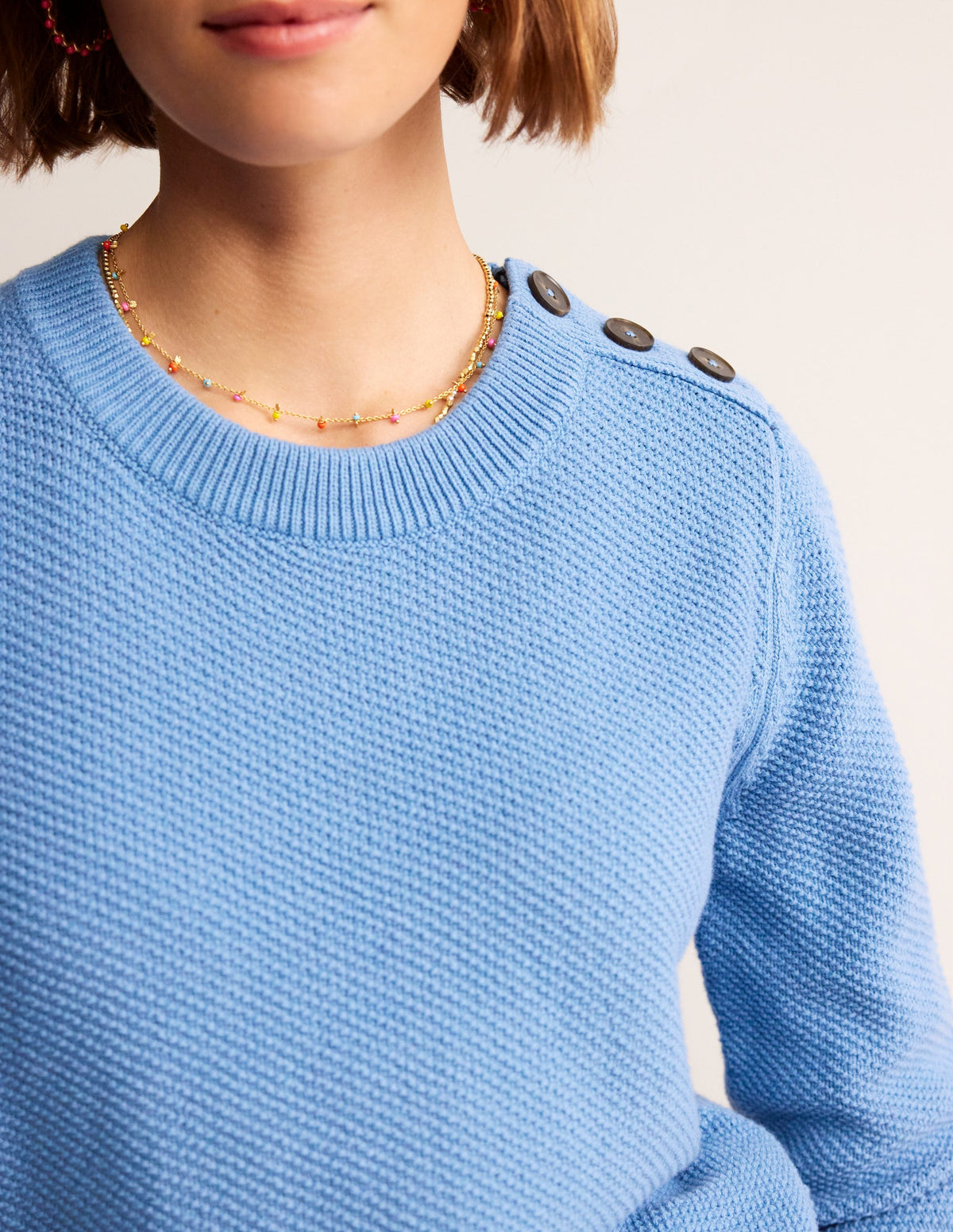Button Detail Stitch Sweater-Porcelain Blue - Image 2