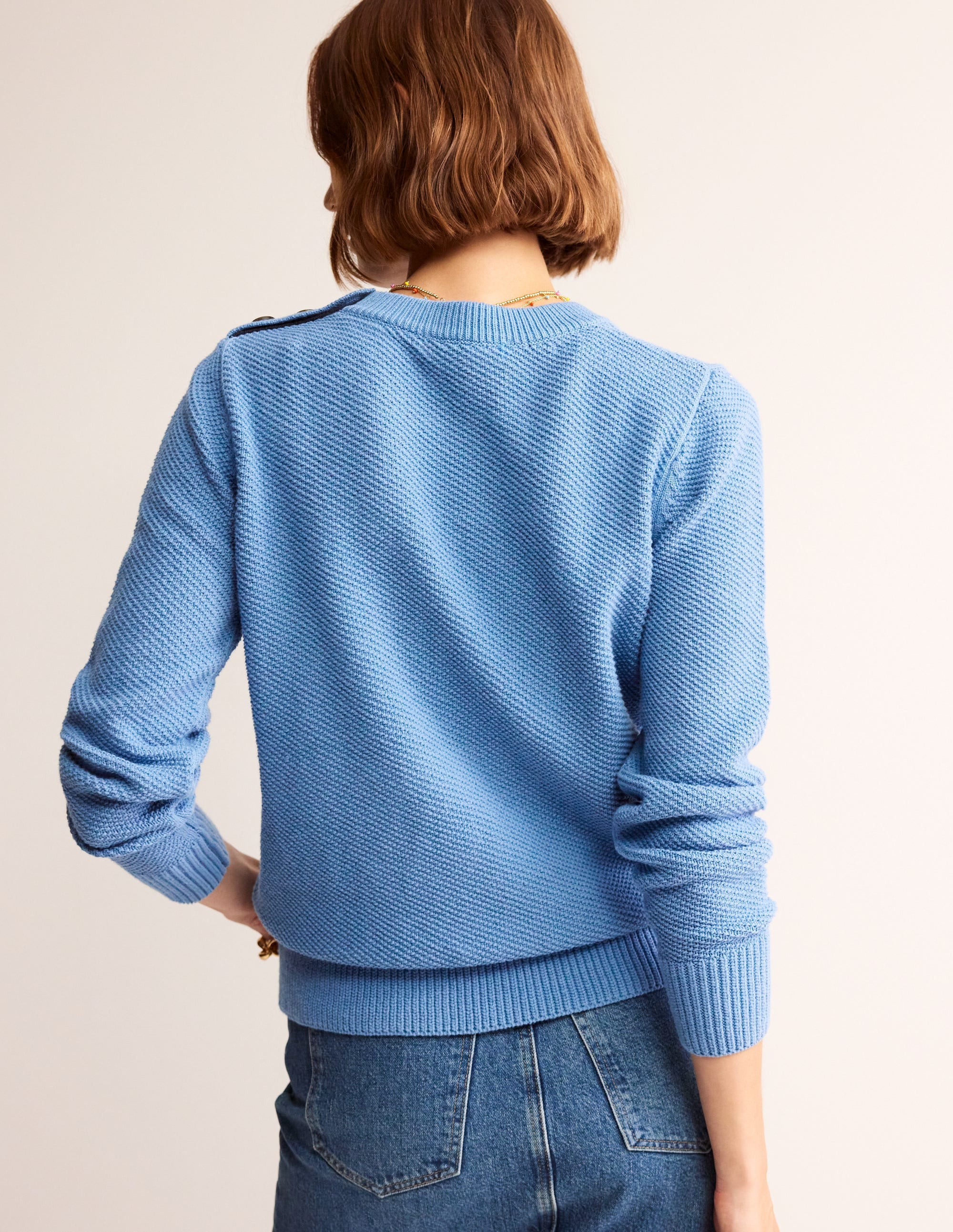 Button Detail Stitch Sweater-Porcelain Blue - Image 3