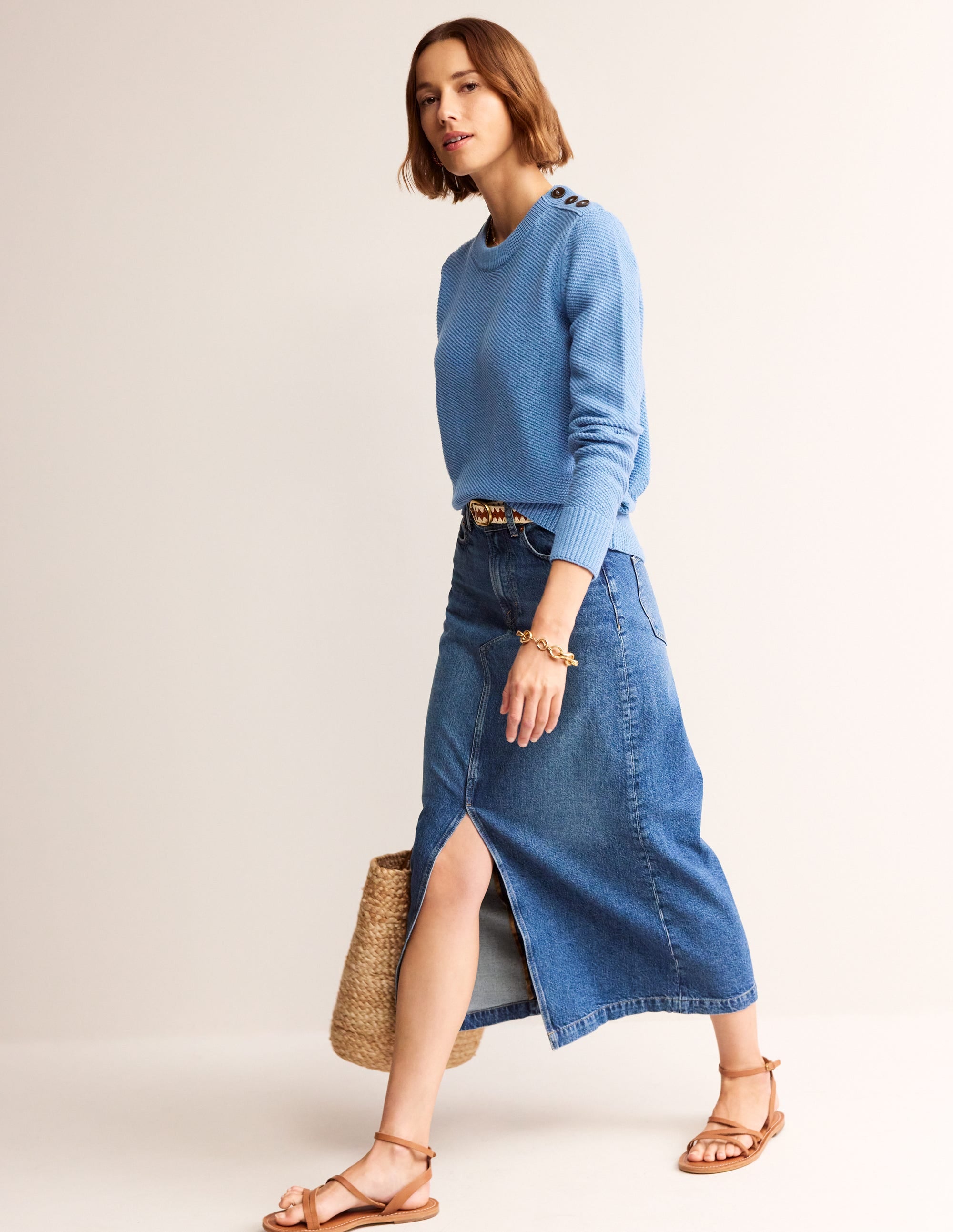 Button Detail Stitch Sweater-Porcelain Blue - Image 4