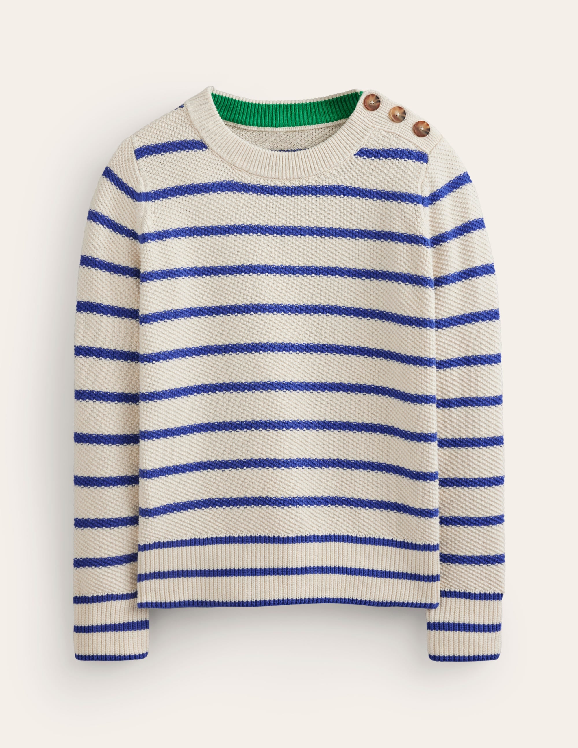 Button Detail Stitch Sweater-Warm Ivory, Island Sapphire - Image 5