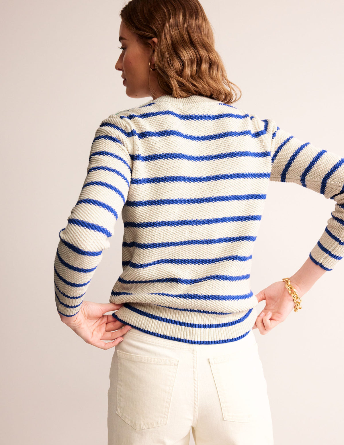 Button Detail Stitch Sweater-Warm Ivory, Island Sapphire-3