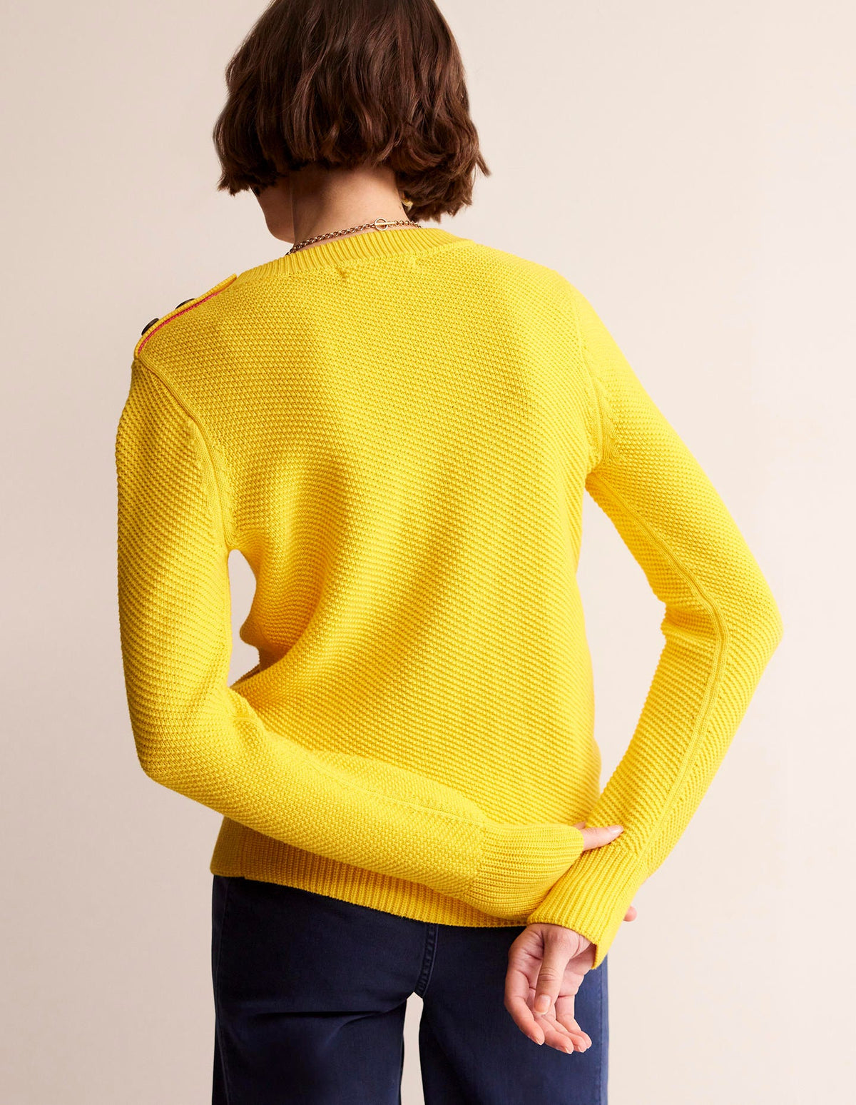 Button Detail Stitch Sweater-Super Lemon Yellow-3