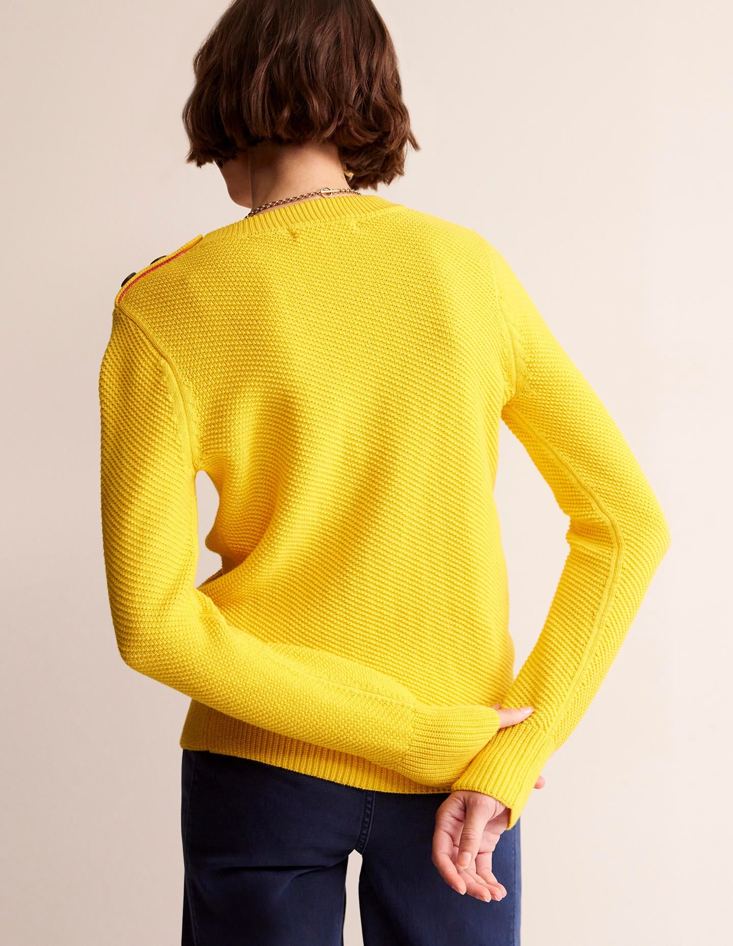 Button Detail Stitch Sweater-Super Lemon Yellow - Image 3