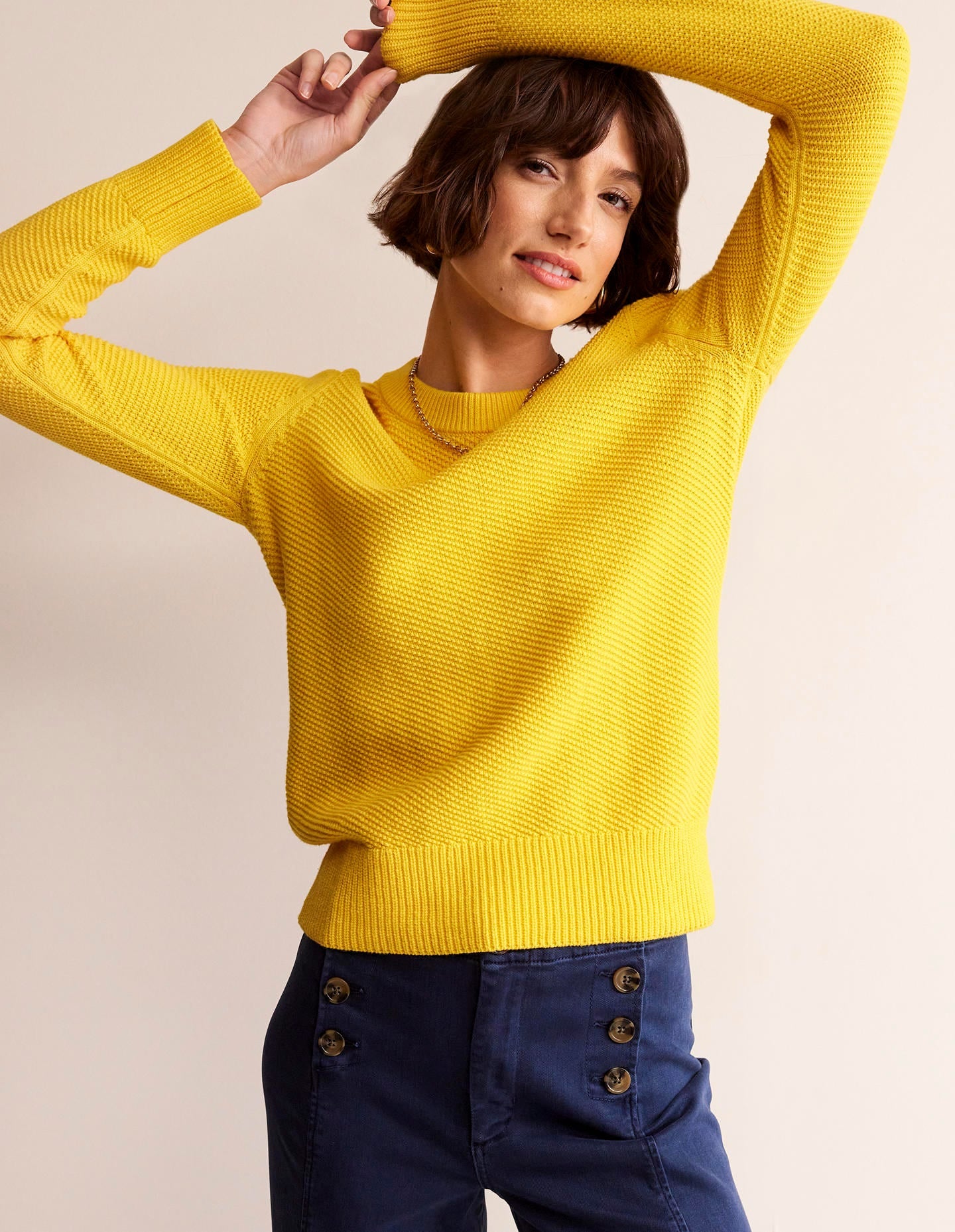Button Detail Stitch Sweater-Super Lemon Yellow-4