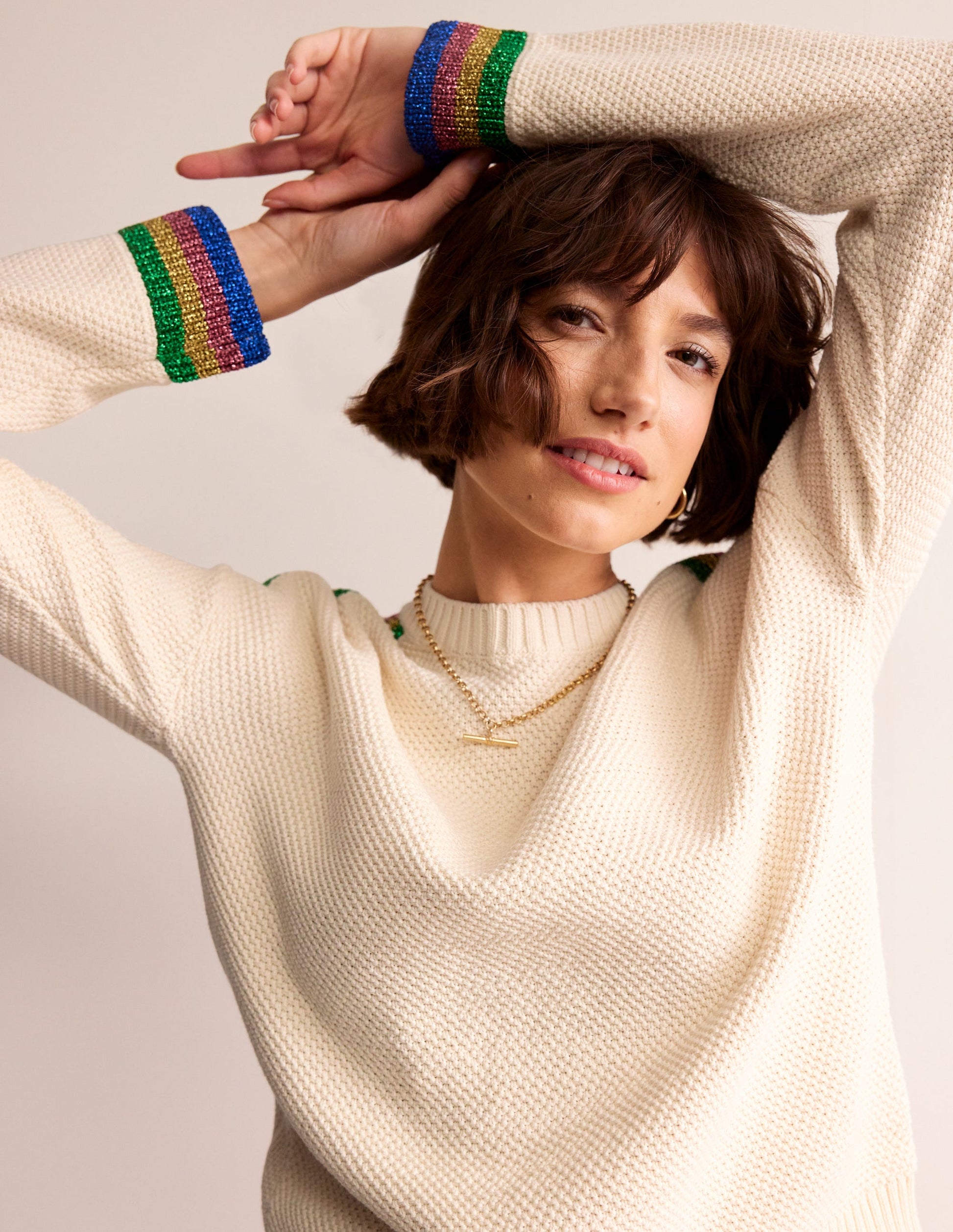 Metallic Stripe Sweater-Warm Ivory-1