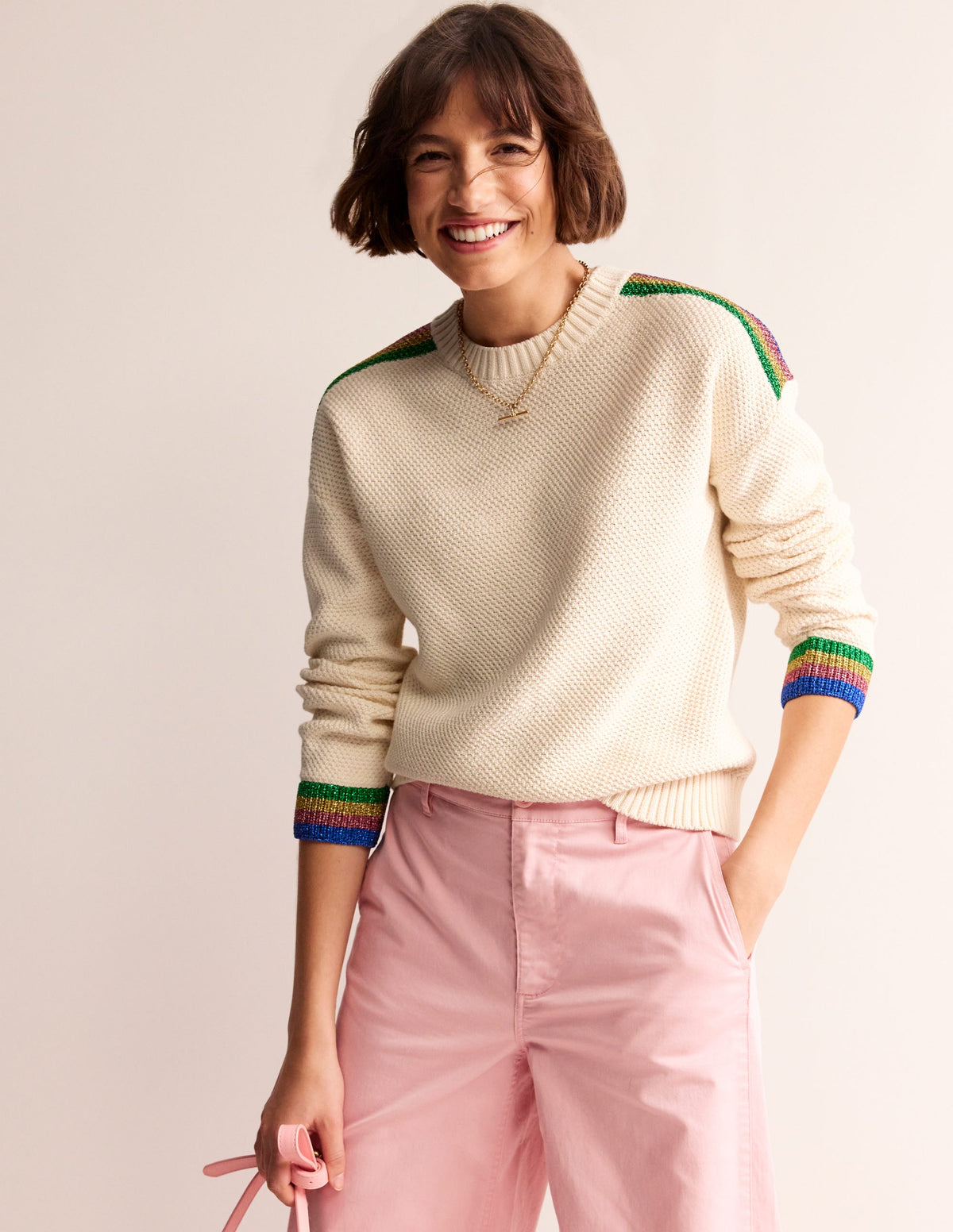 Metallic Stripe Sweater-Warm Ivory - Image 2