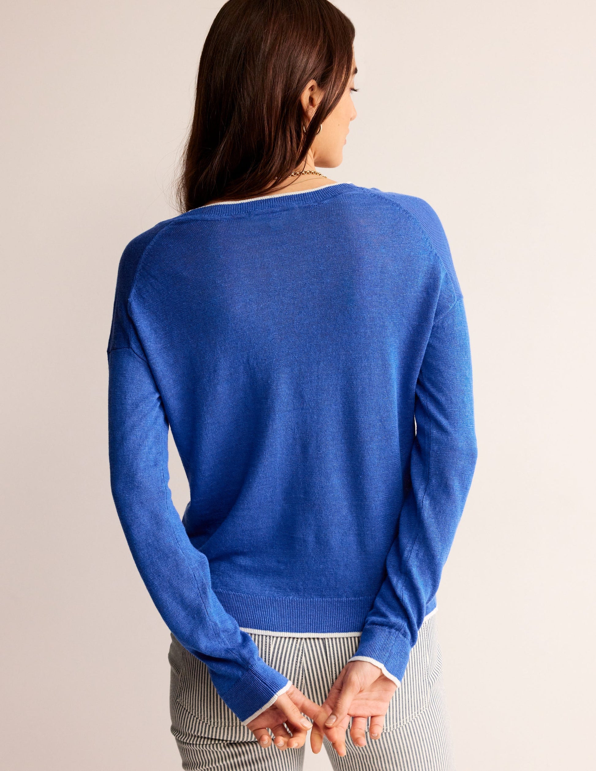 Maggie V-Neck Linen Cardigan-Mariner Blue-3