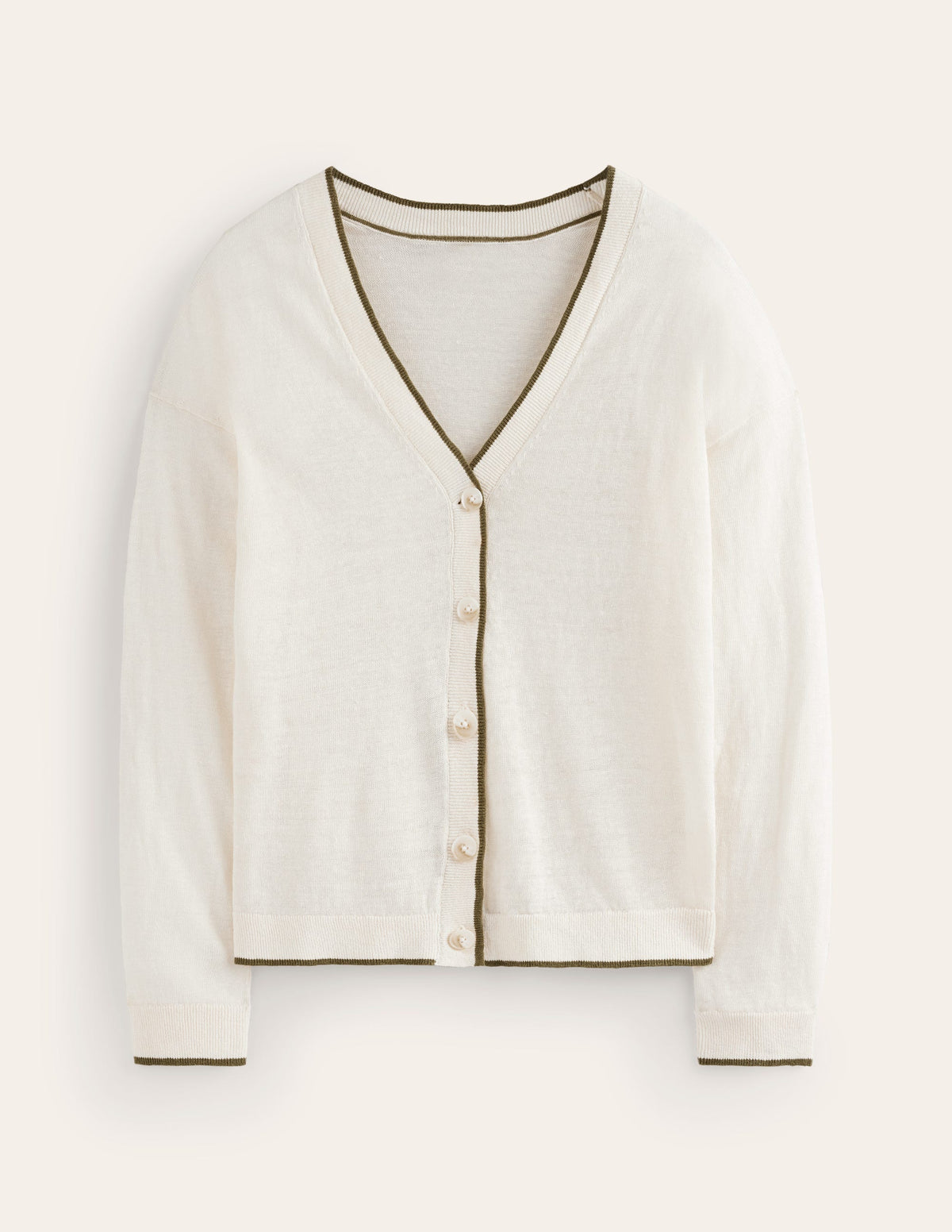 Maggie V-Neck Linen Cardigan-Warm Ivory-5