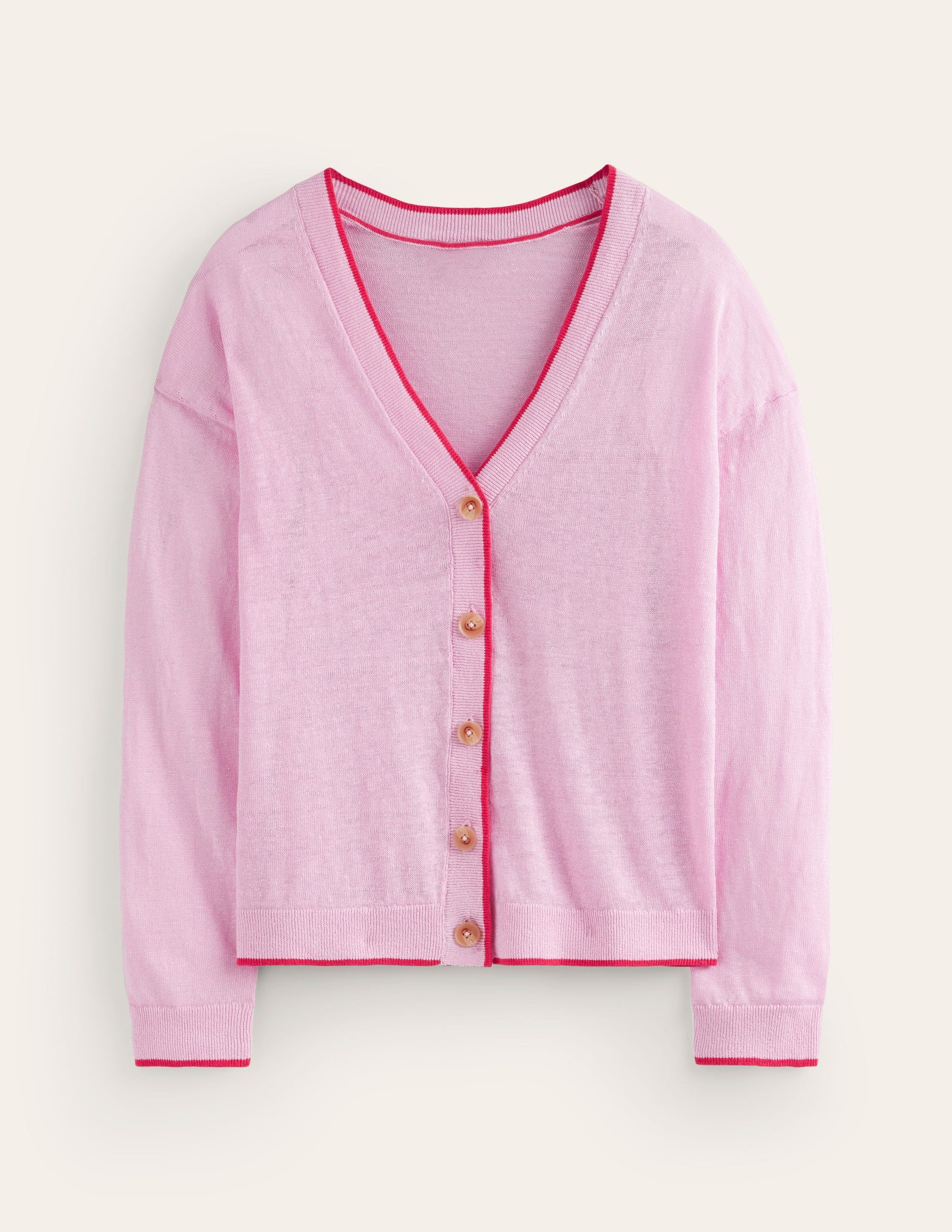 Maggie V-Neck Linen Cardigan-Sweet Lilac Pink-5